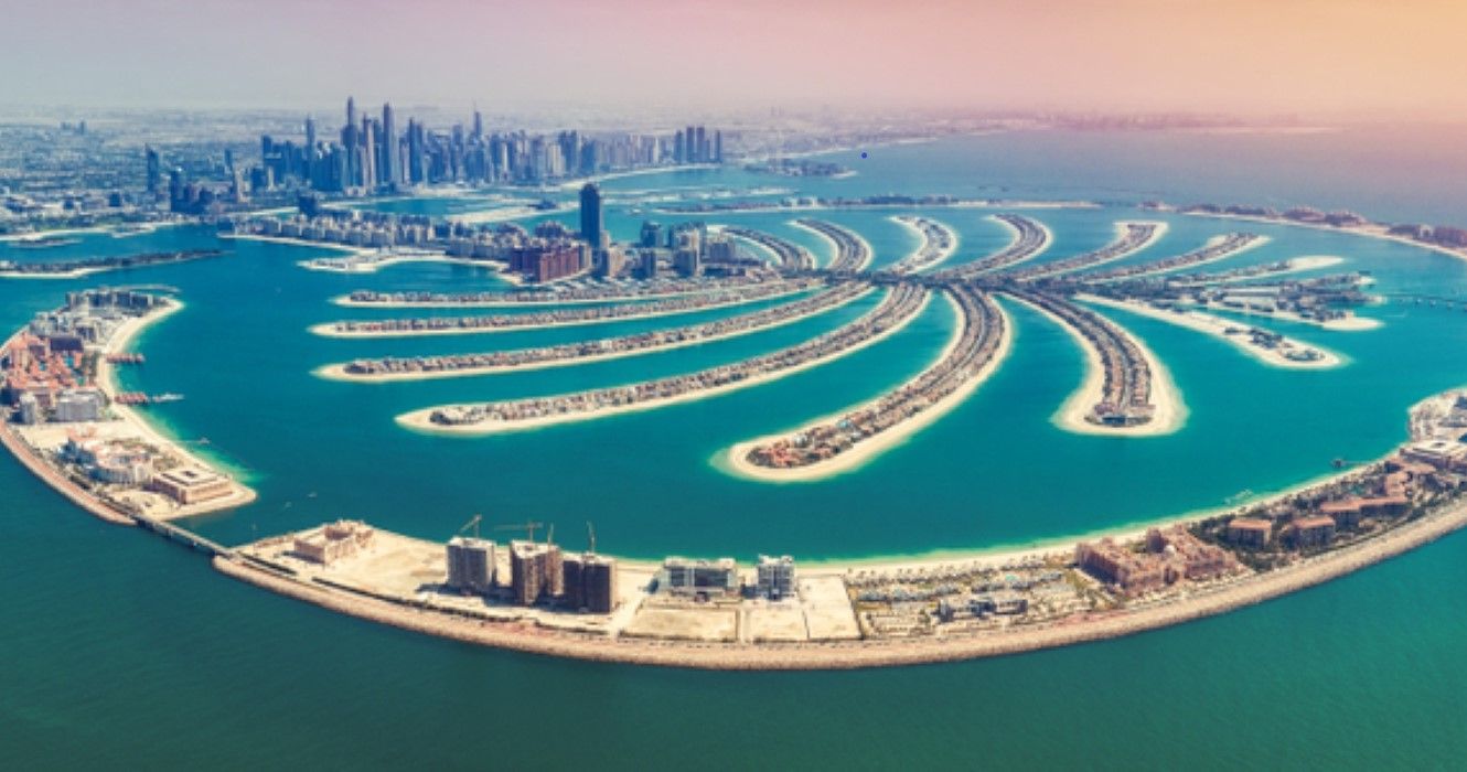 Aerial view on Palm Jumeirah island in Dubai
