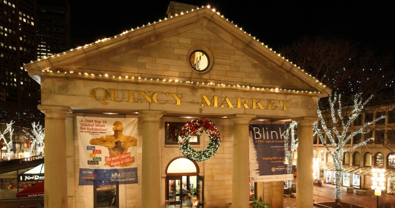 Quincy Market at Night during Christmas in Boston, Massachusetts