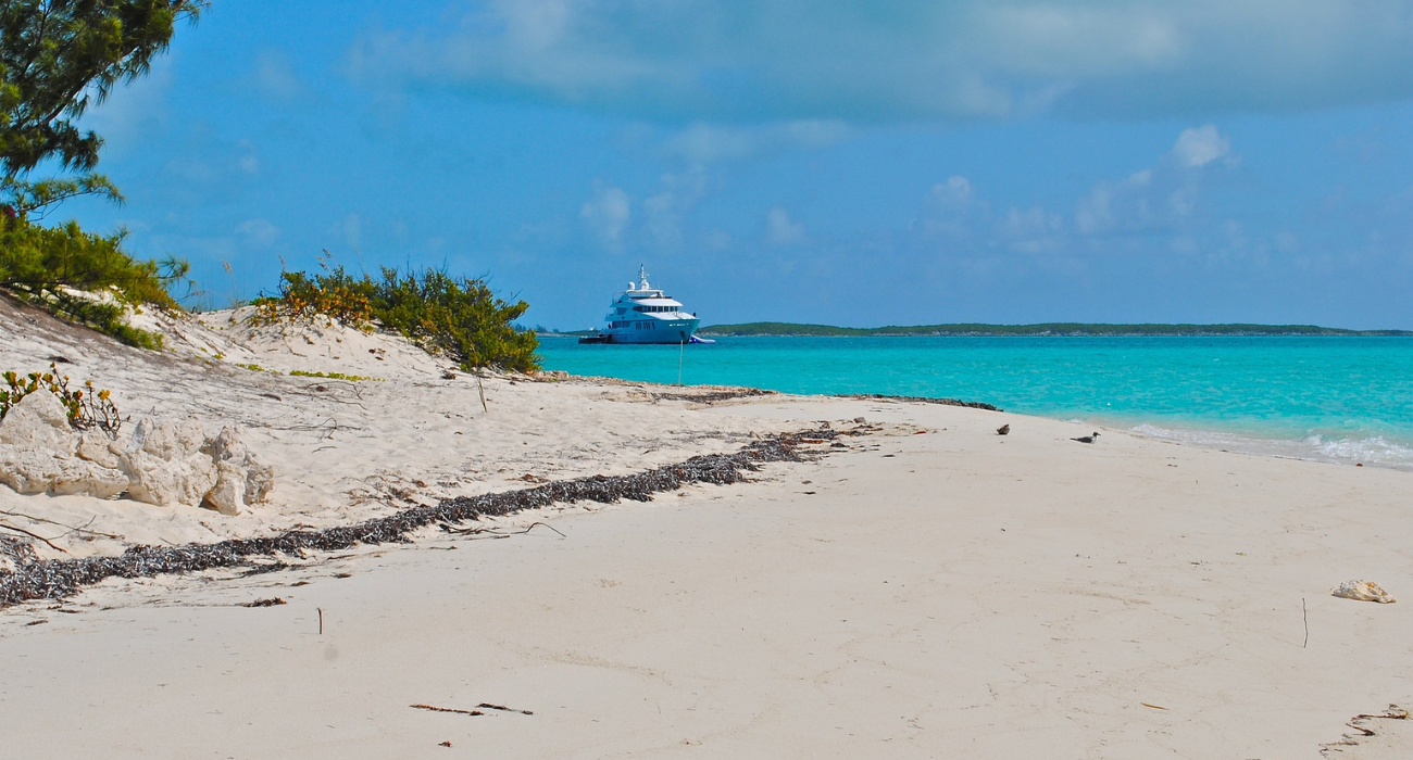 Sandy Beach and boat in the Bahamas