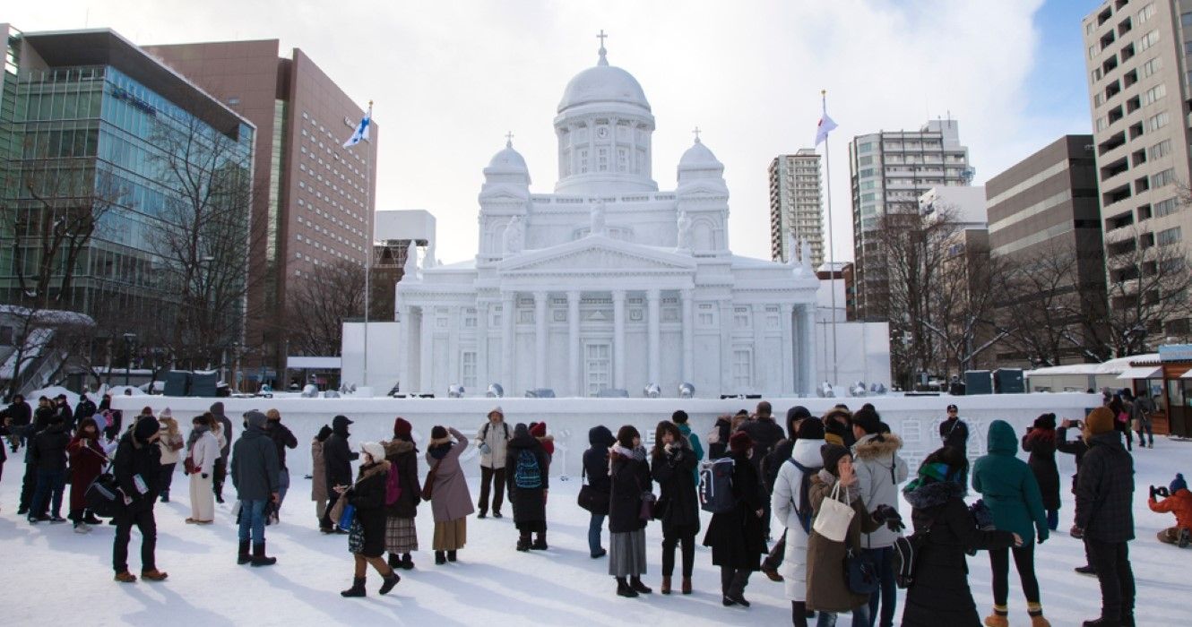 Snow sculptures at Sapporo Snow Festival site in Sapporo, Hokkaido, Japan