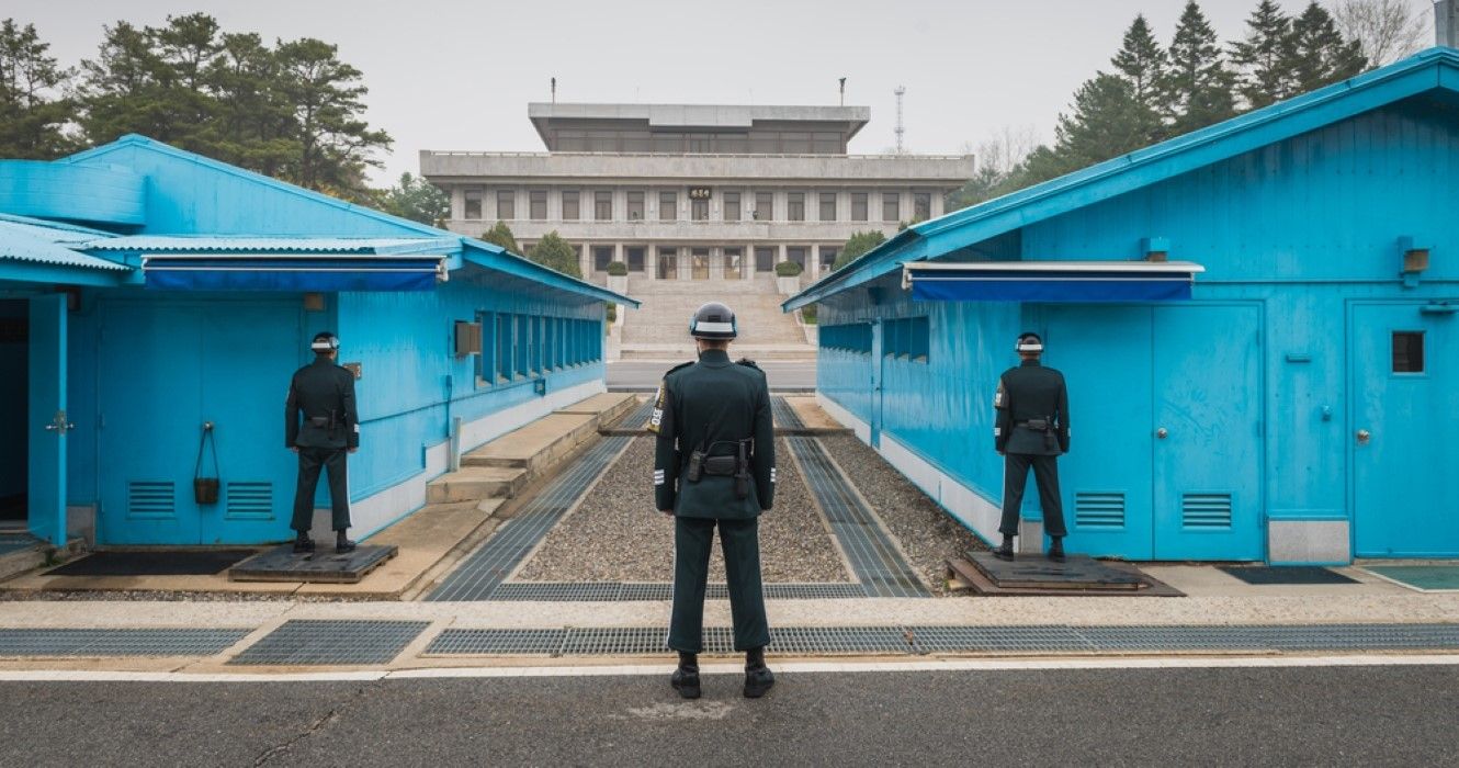 South Korean soldiers at the DMZ ( Demilitarized Zone) in Panmunjeon South Korea
