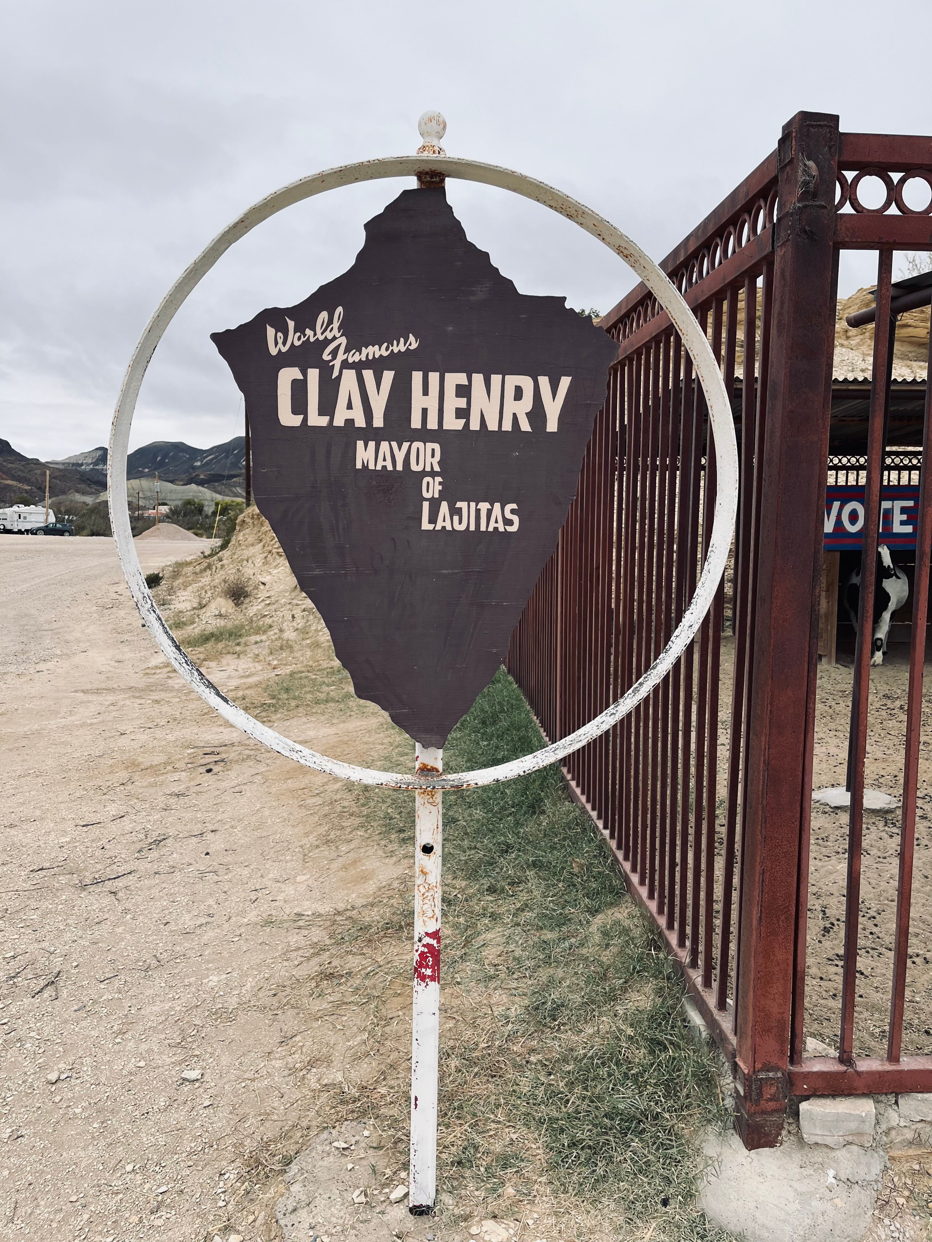 A sign outside Clay's pen 