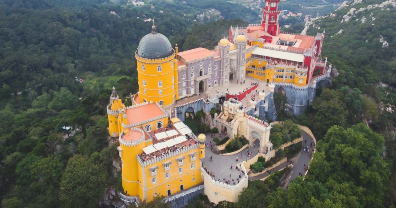 Aerial view of the National Palace of Pena, Sintra, Portugal