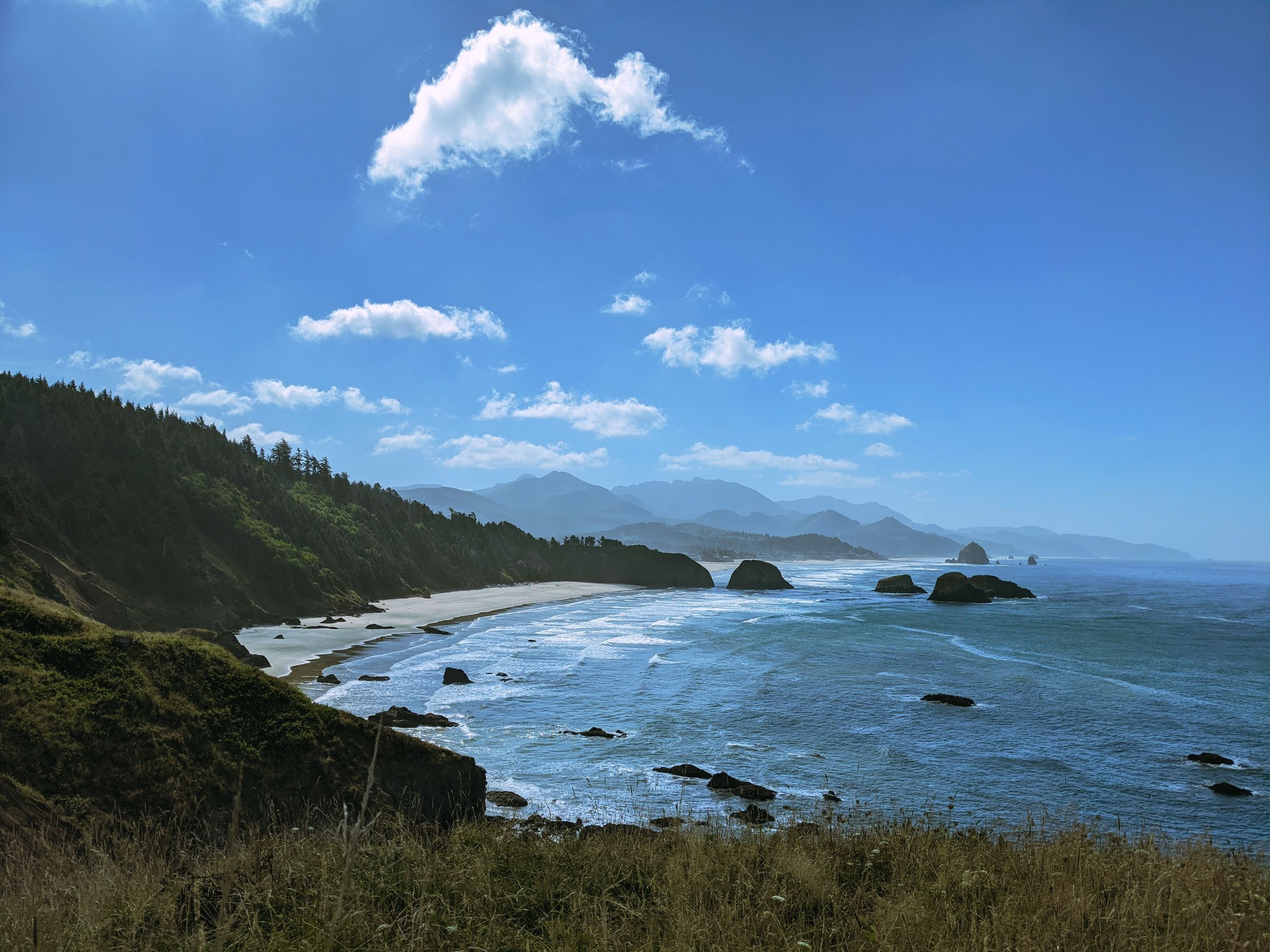 View of Cannon Beach from Ecola State Park, Oregon, USA