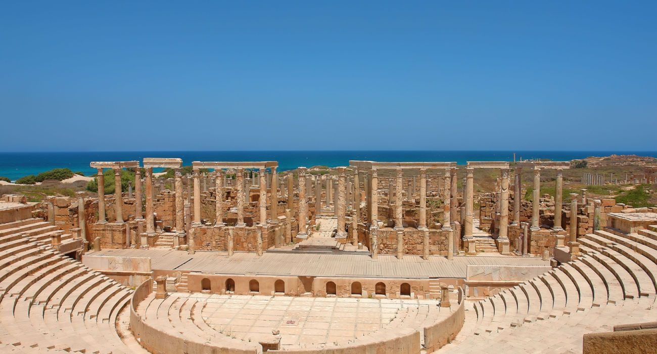 Theater at the spectacular ruins of Leptis Magna