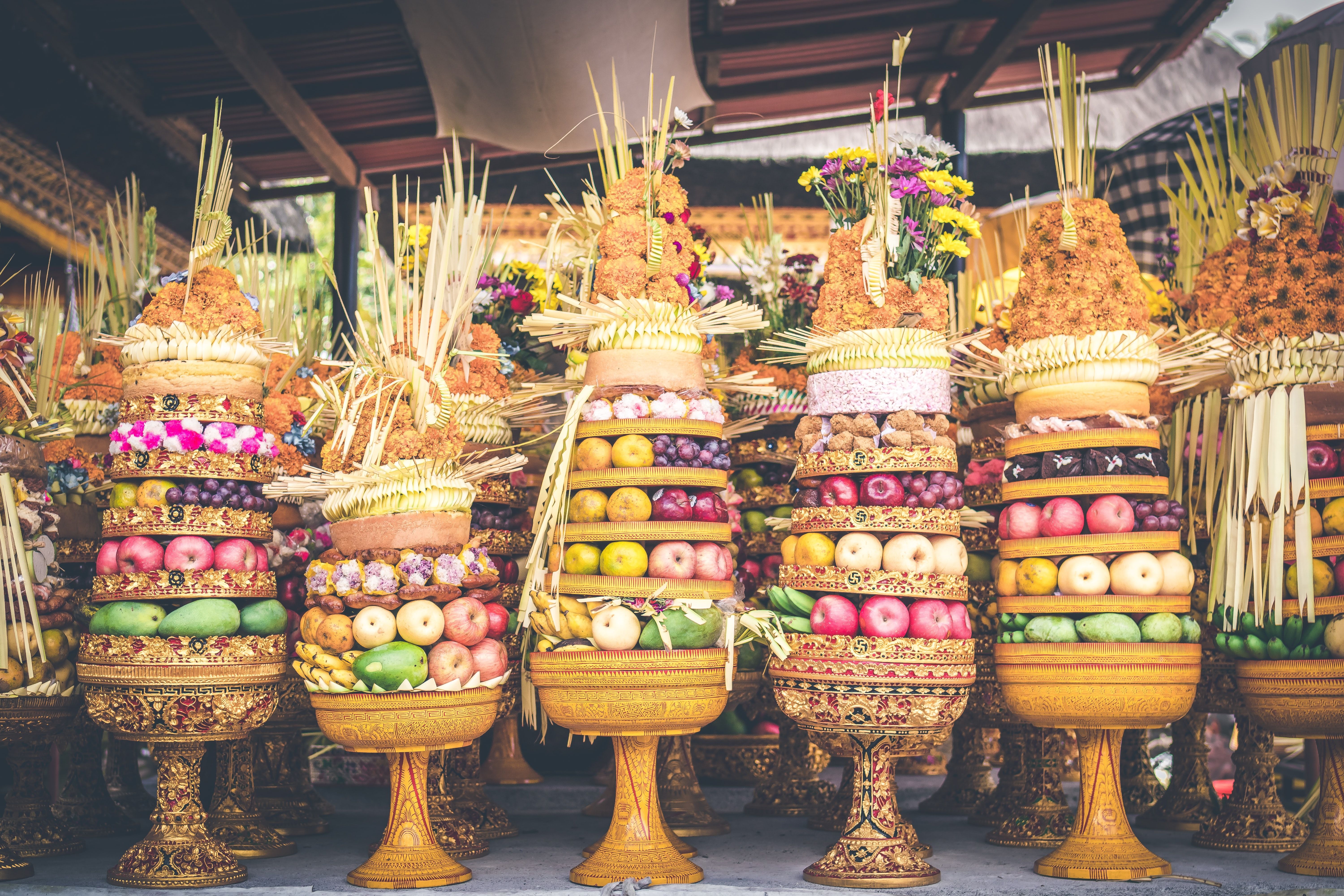 Traditional Balinese offerings to Gods with fruits