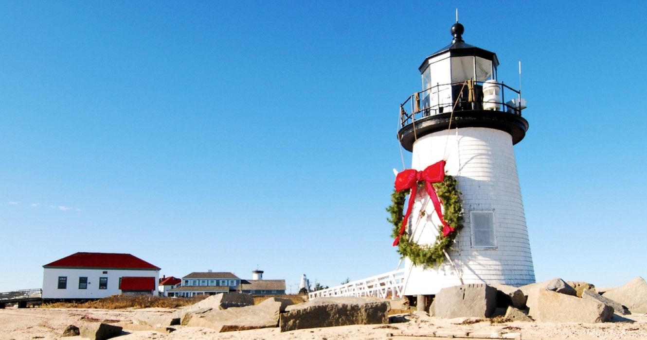 Brant Point Lighthouse in Nantucket during Christmas