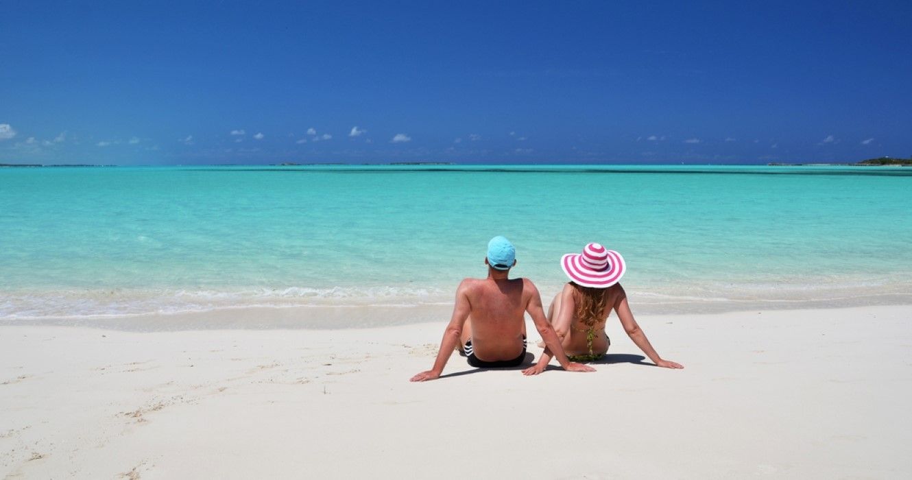 Couple on the beach of Exuma, Bahamas