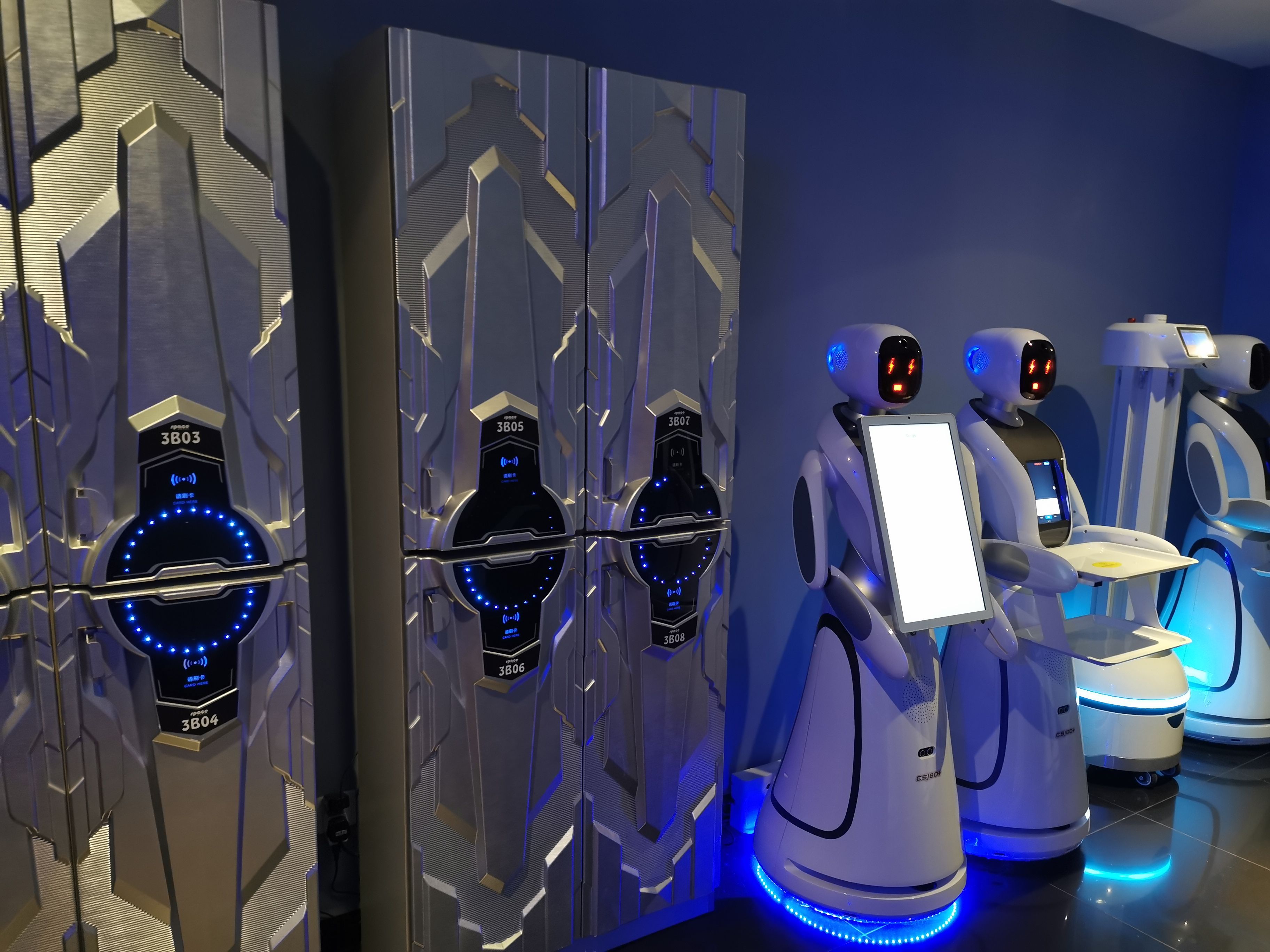 Futuristic Lockers & Robots At Space Hotel