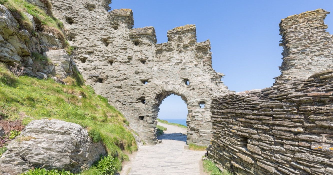 Part of the ancient ruins of Tintagel Castle in Cornwall, England