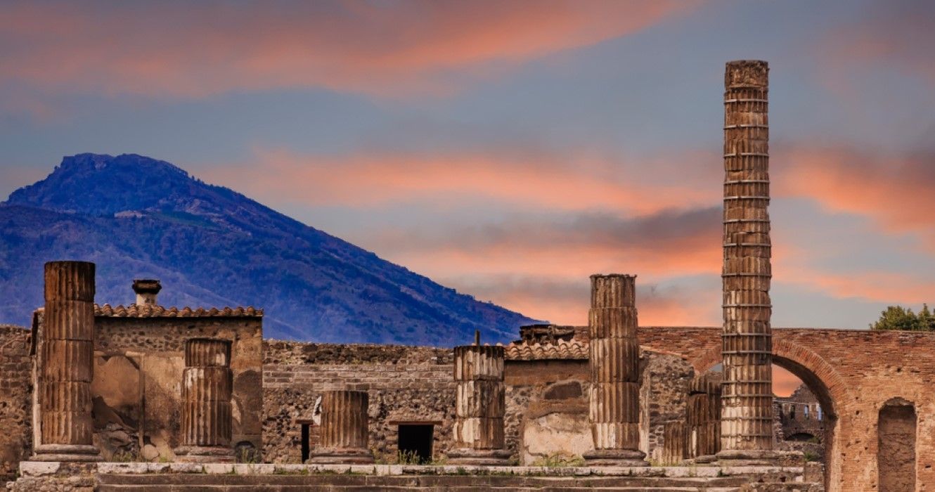 Pompeii and Vesuvius at Dusk, Italy