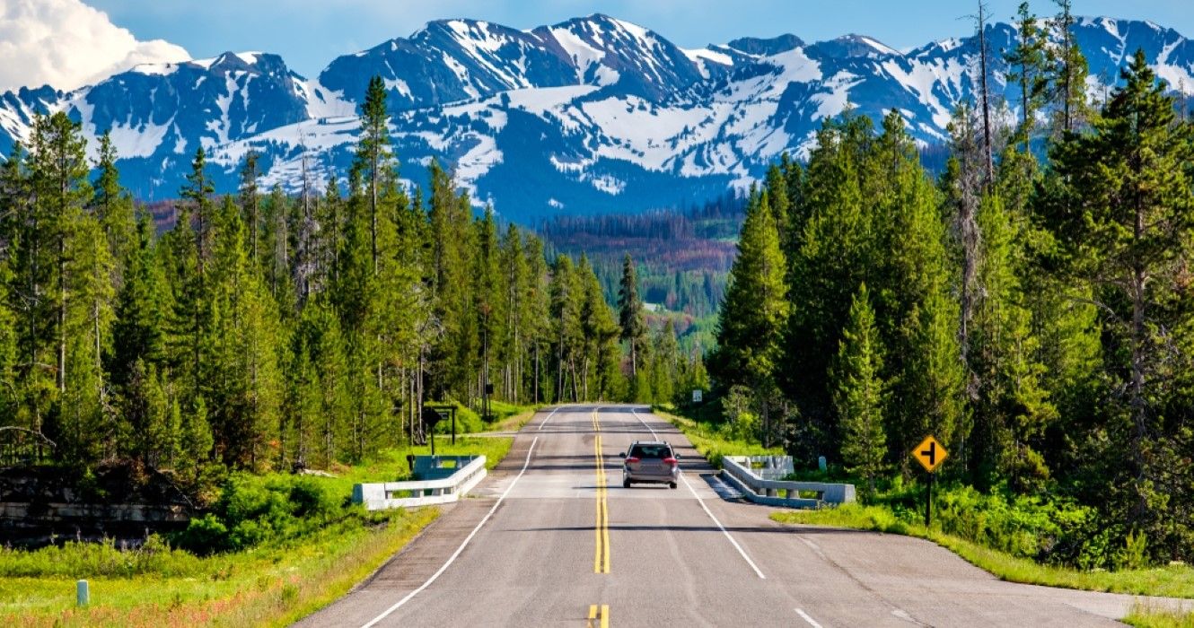 Road from Yellowstone National Park to Grand Teton National Park, Wyoming