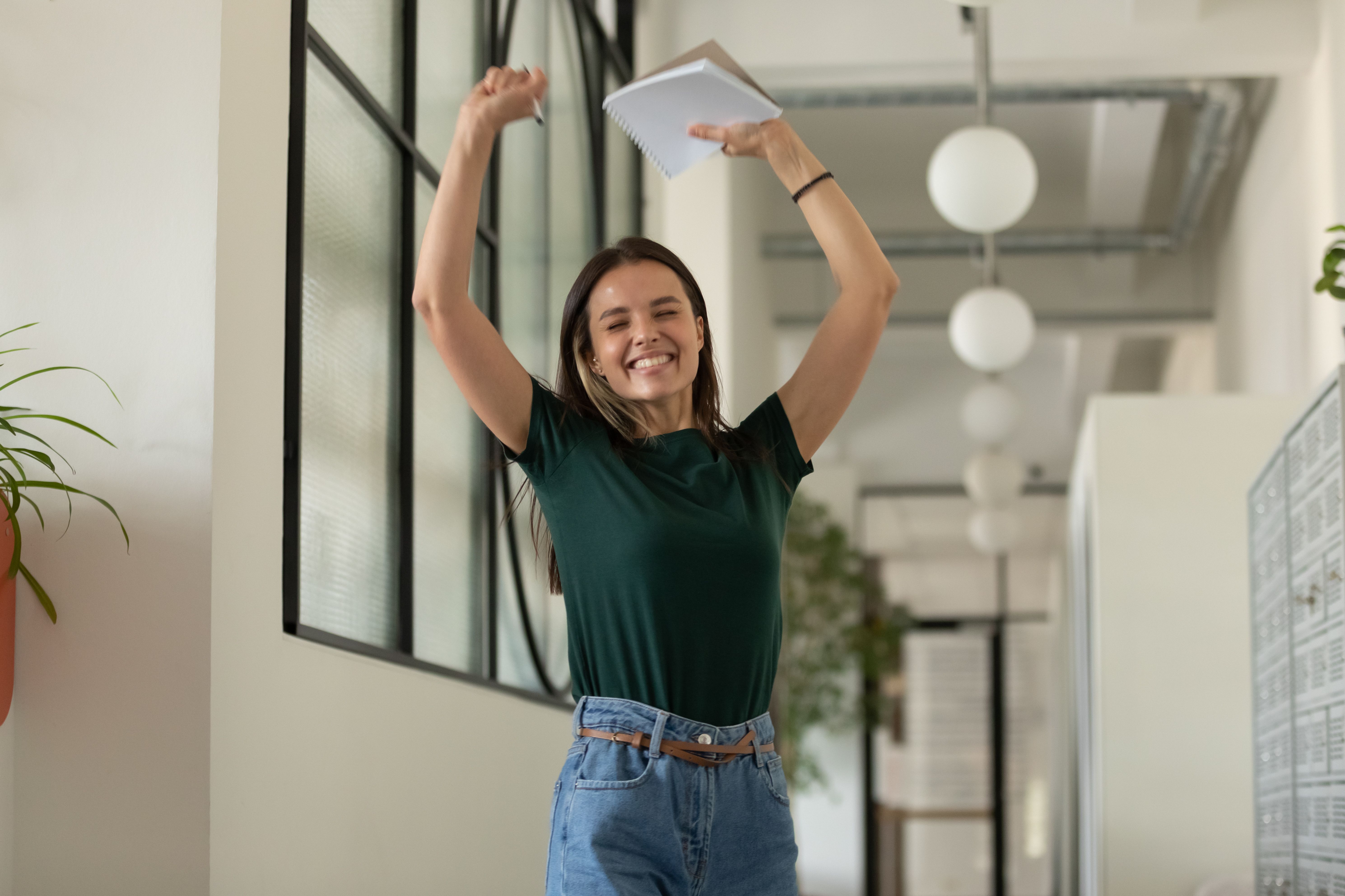 woman excited at work