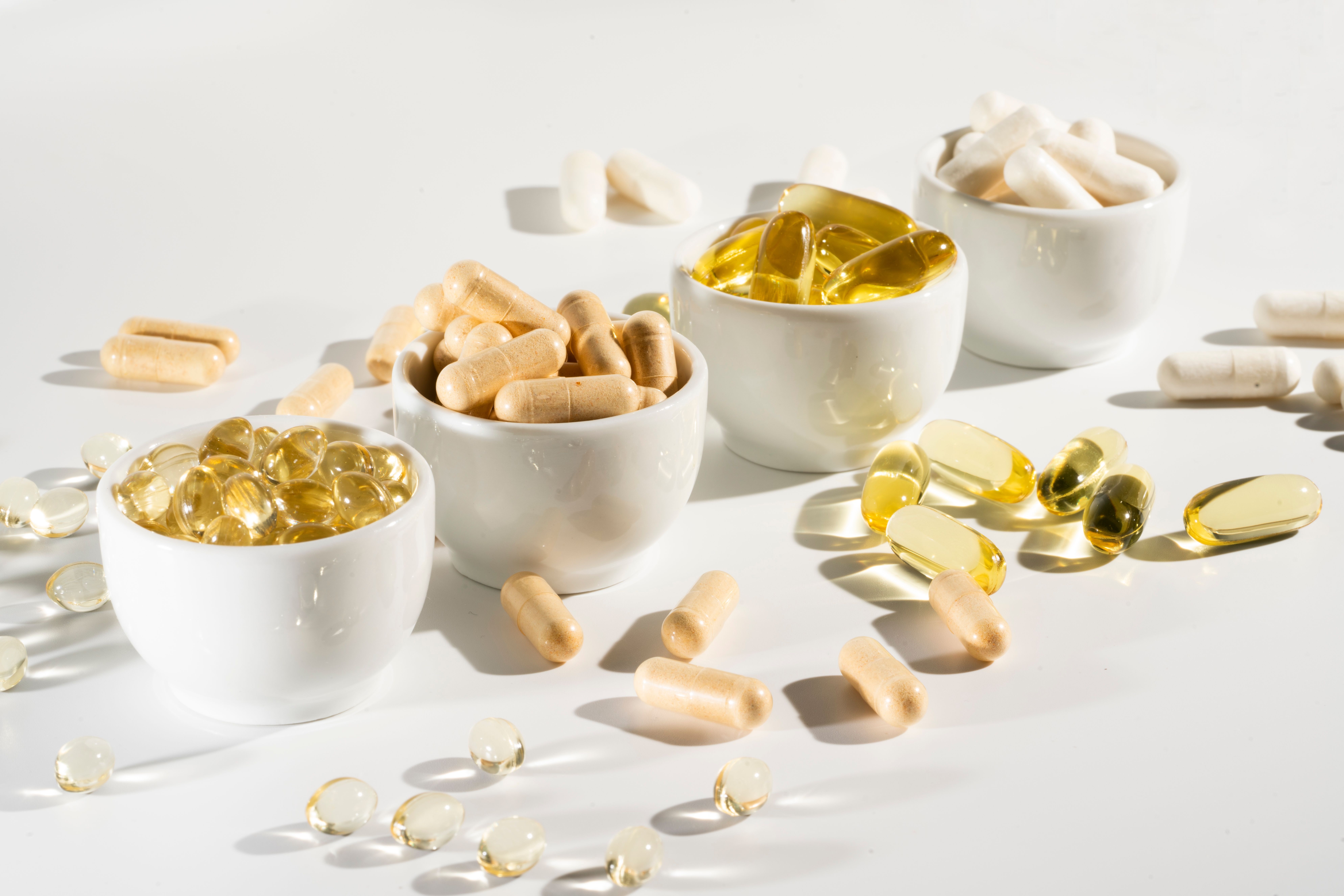 supplements in small bowls