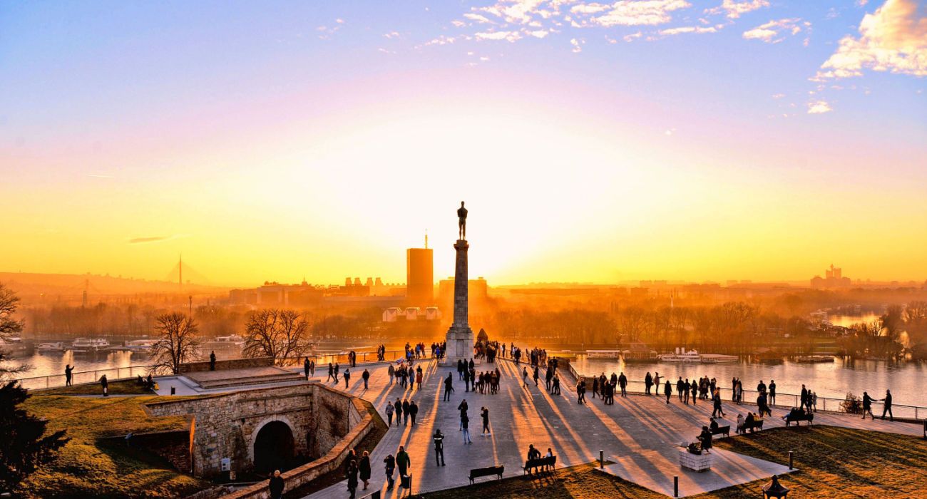 Sunset light on Danube river In Belgrade