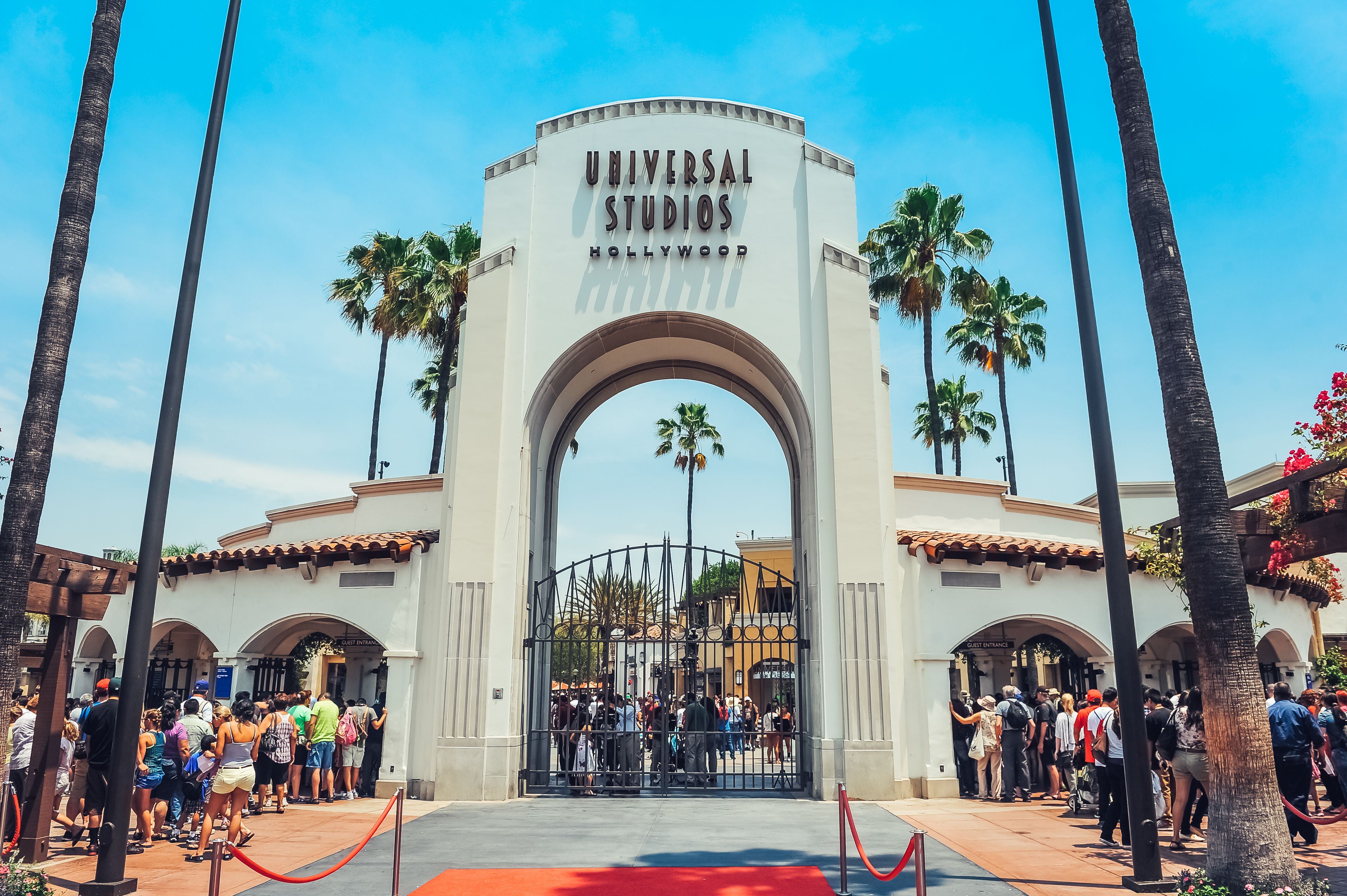 The archway and gated entrance at Universal Studios Hollywood, Los Angeles