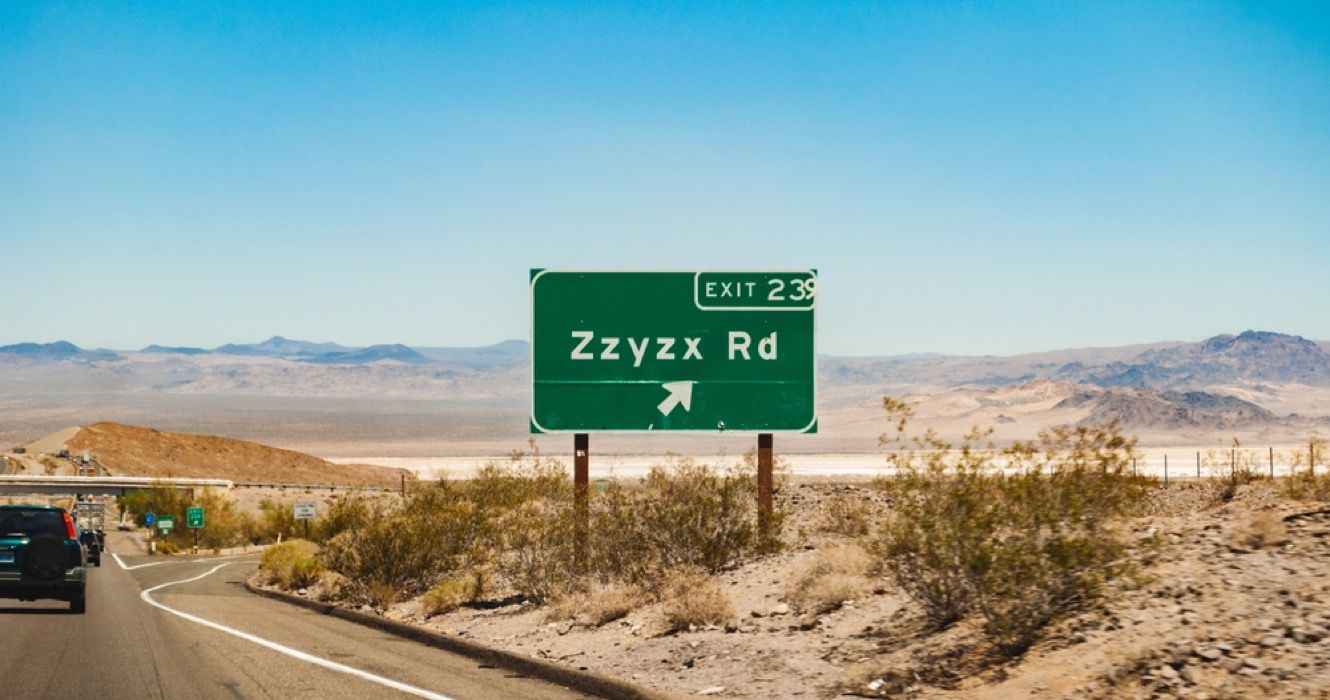 Zzyzx road sign from LA to Las Vegas