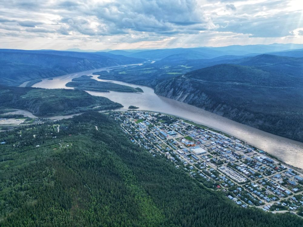 aerial view of Dawson City, Yukon, Canada