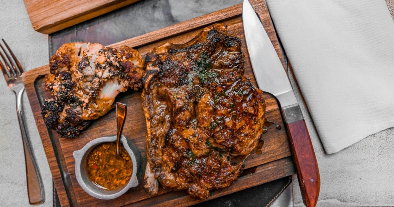 Argentinian rib eye steak served in a restaurant in Buenos Aires, Argentina