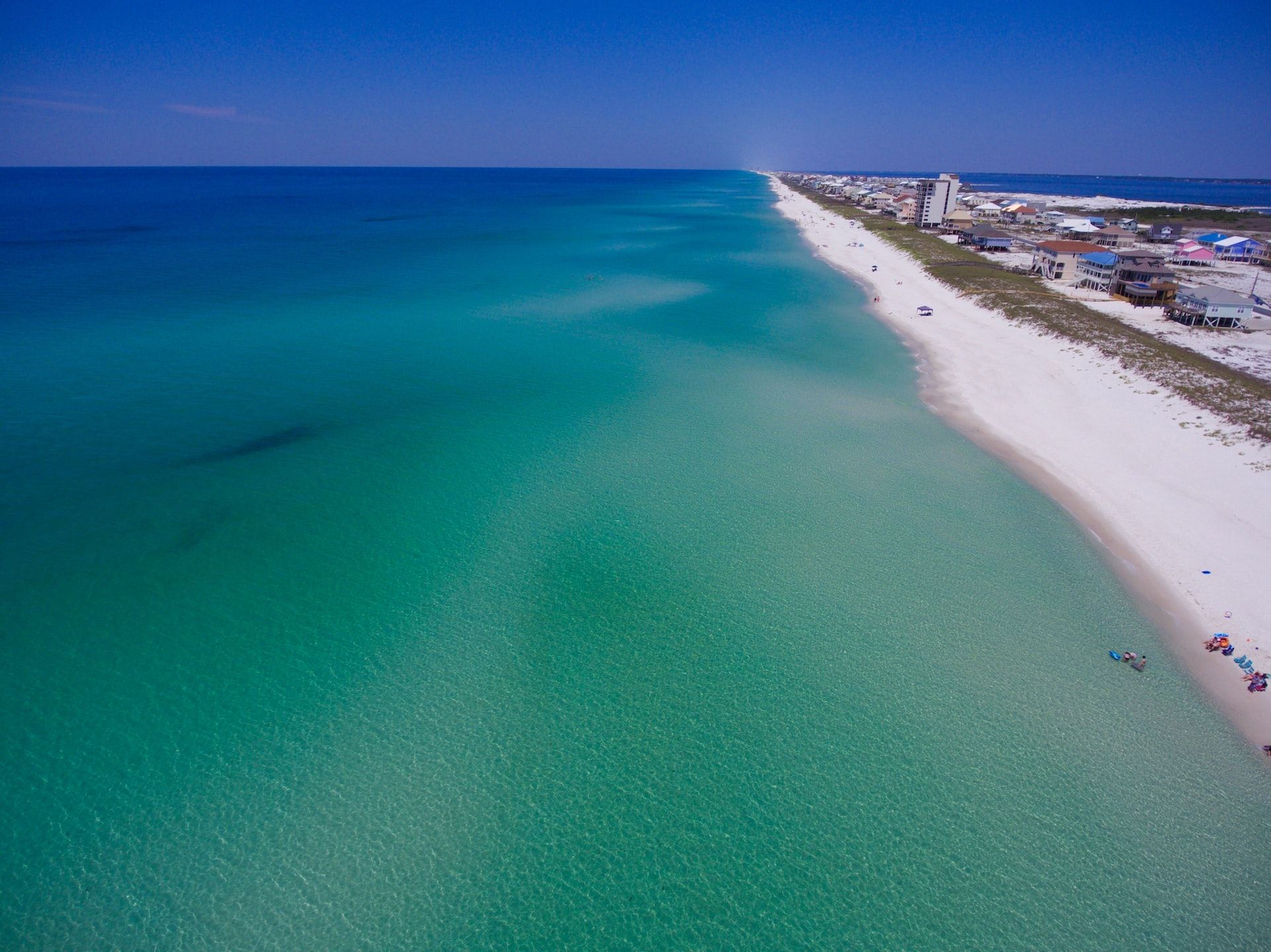 An aerial view of a section of Pensacola Beach