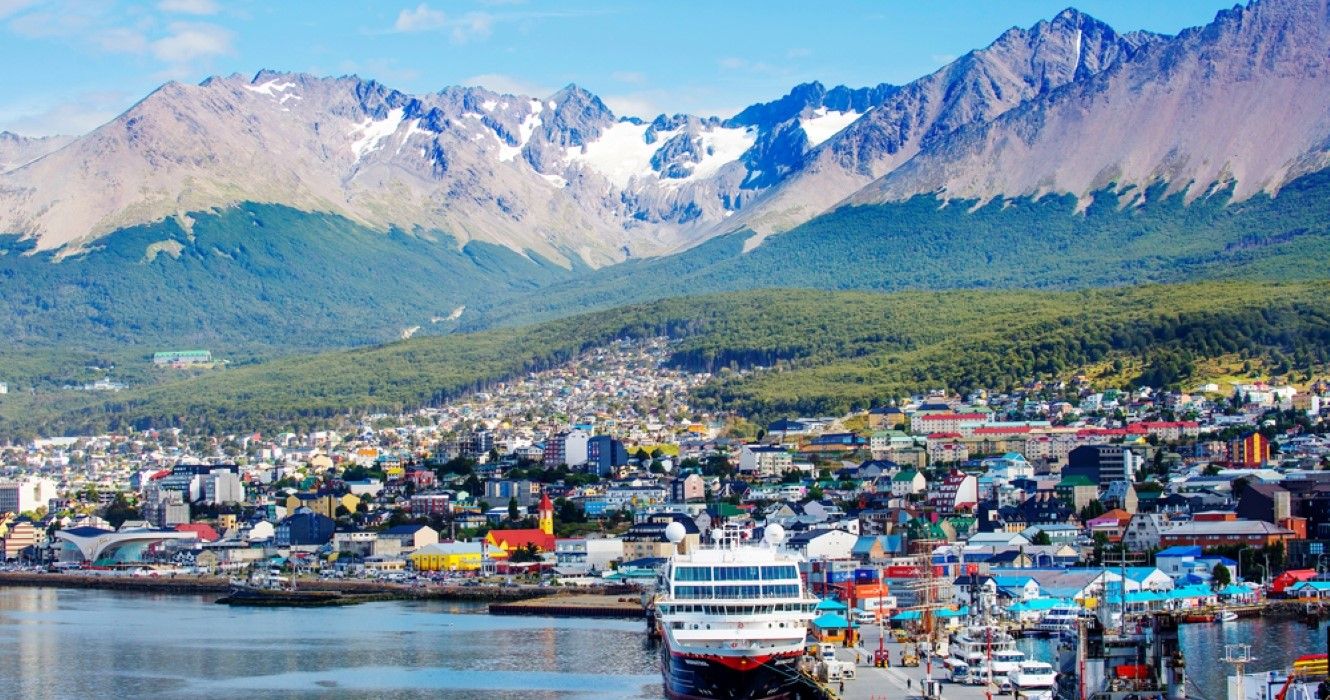 City view of Ushuaia, Argentina, from the sea