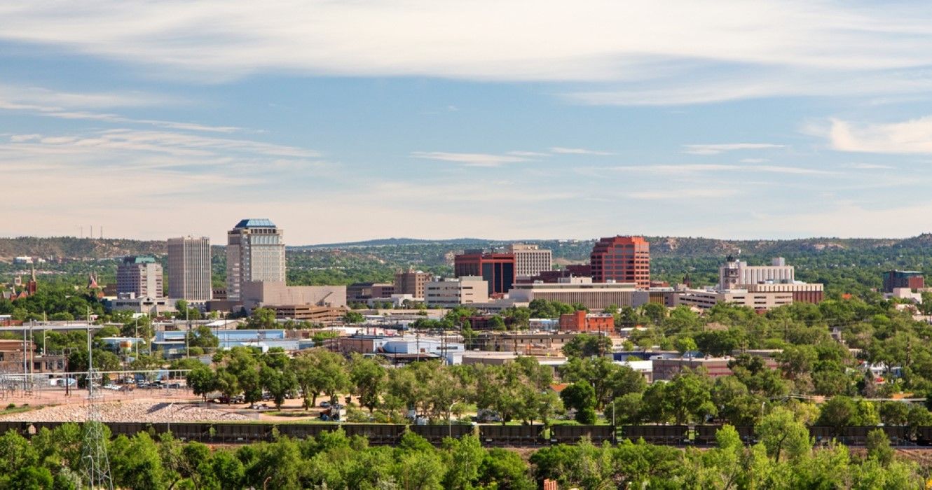 Landscape view of Downtown Colorado Springs, Colorado 