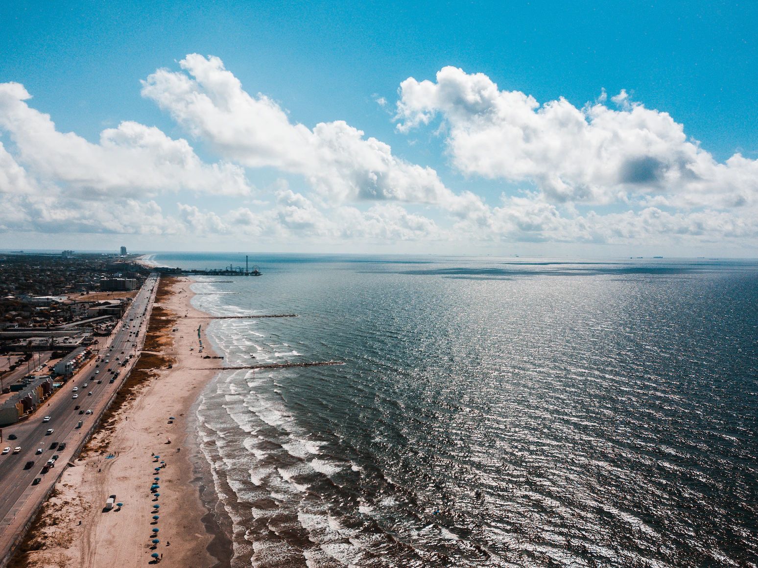 Aerial view of Galveston Island, TX