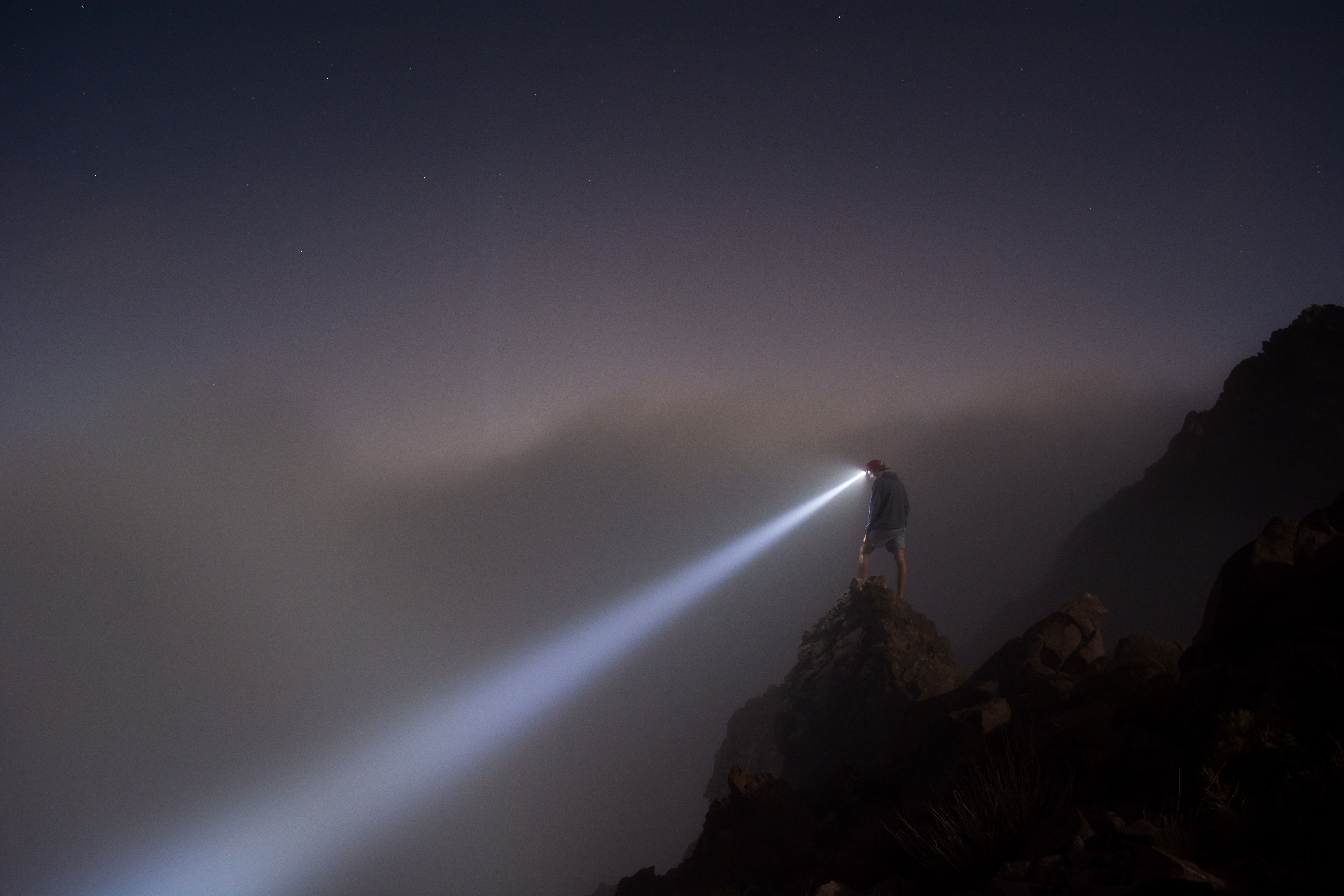 Hiking at night with a headlamp.