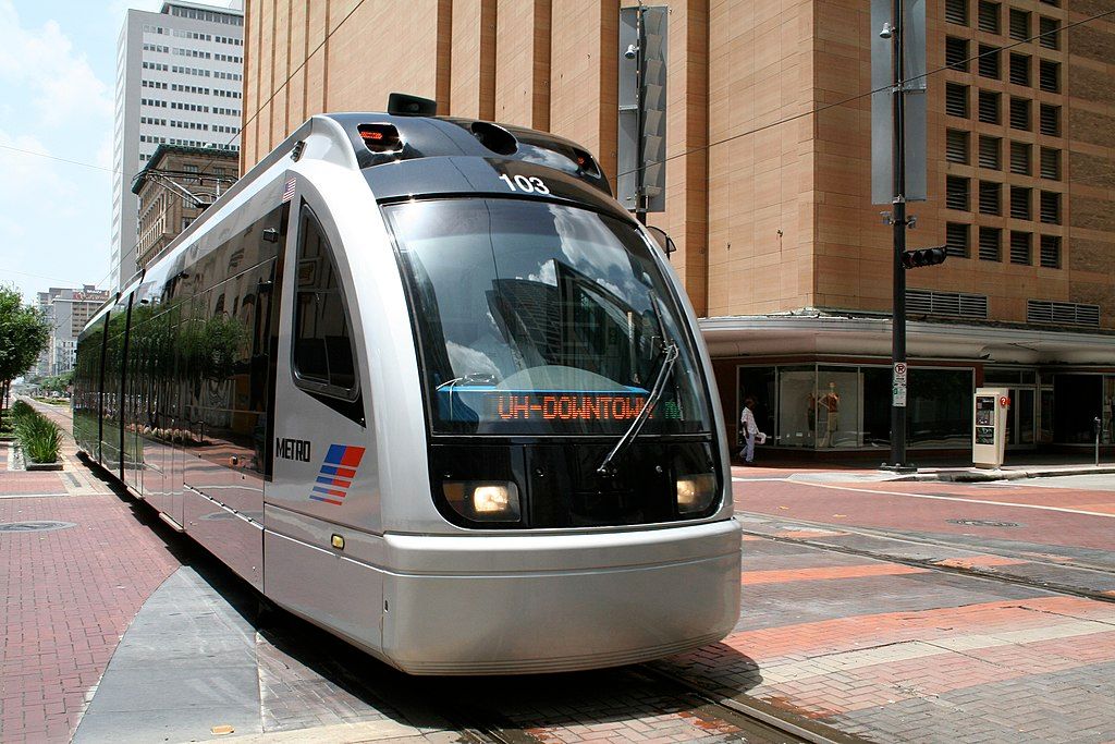 METRORail on Main Street in Downtown Houston