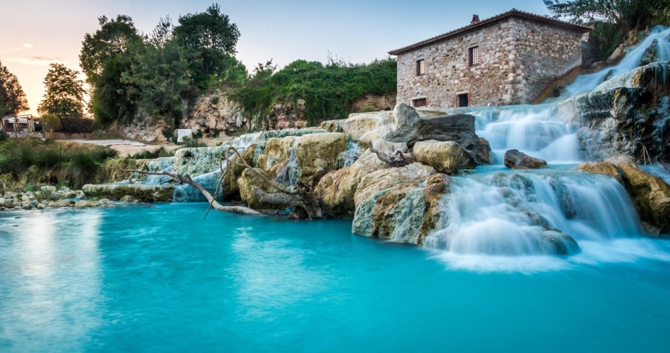 Natural spa with waterfalls in Tuscany, Italy