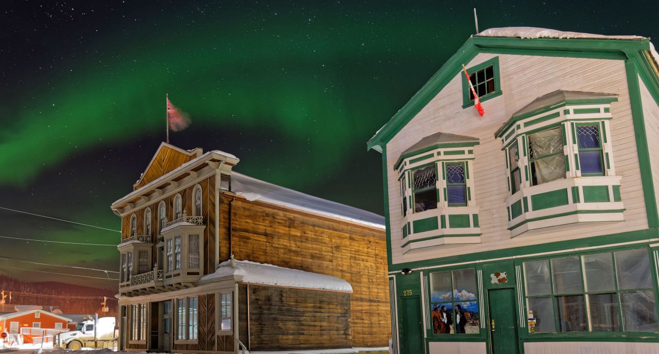 Northern Lights above the old houses Dawson City