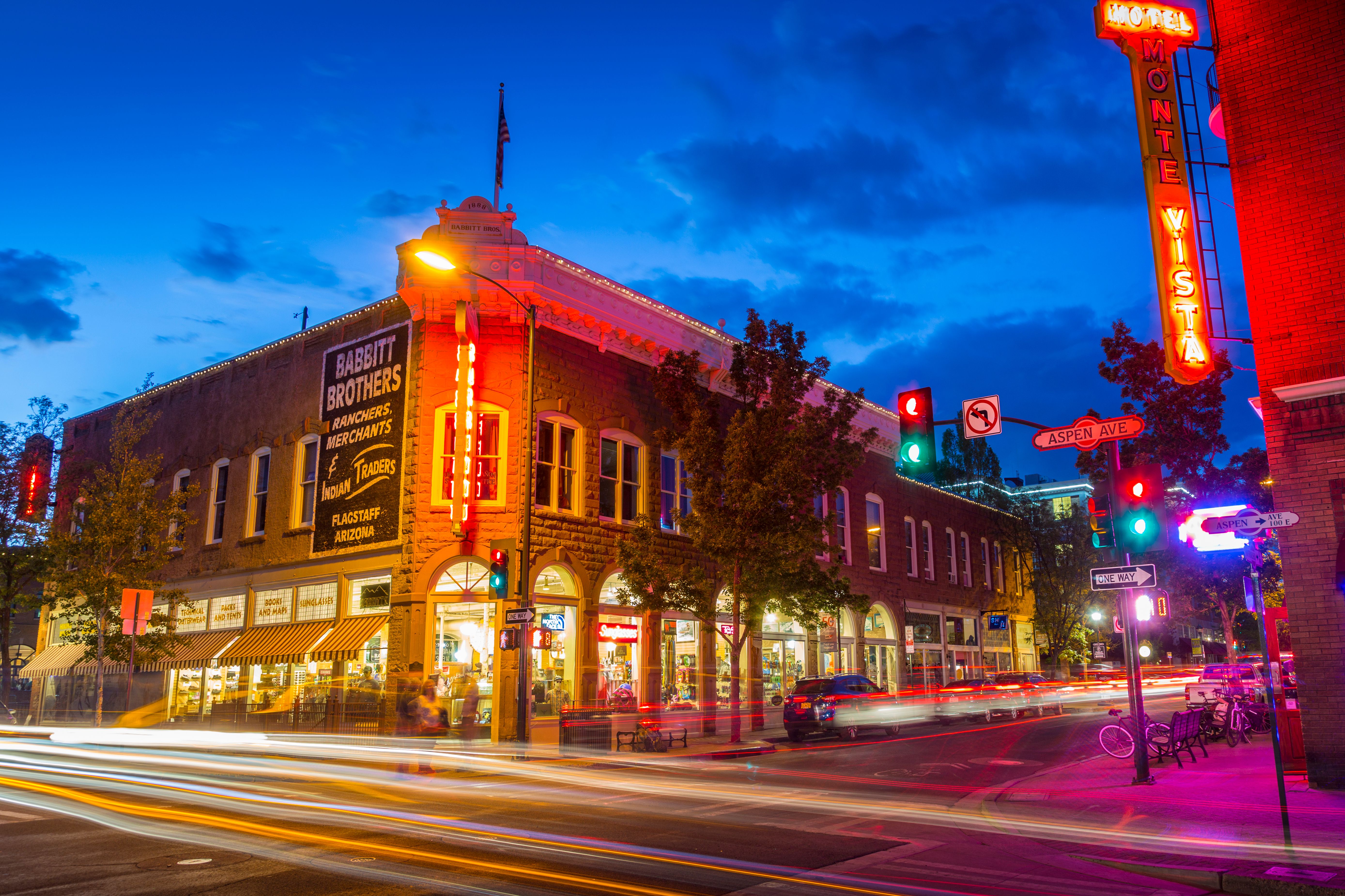 FLAGSTAFF, ARIZONA, USA- June 2, 2017: Beautiful view of the historic city center of Flagstaff