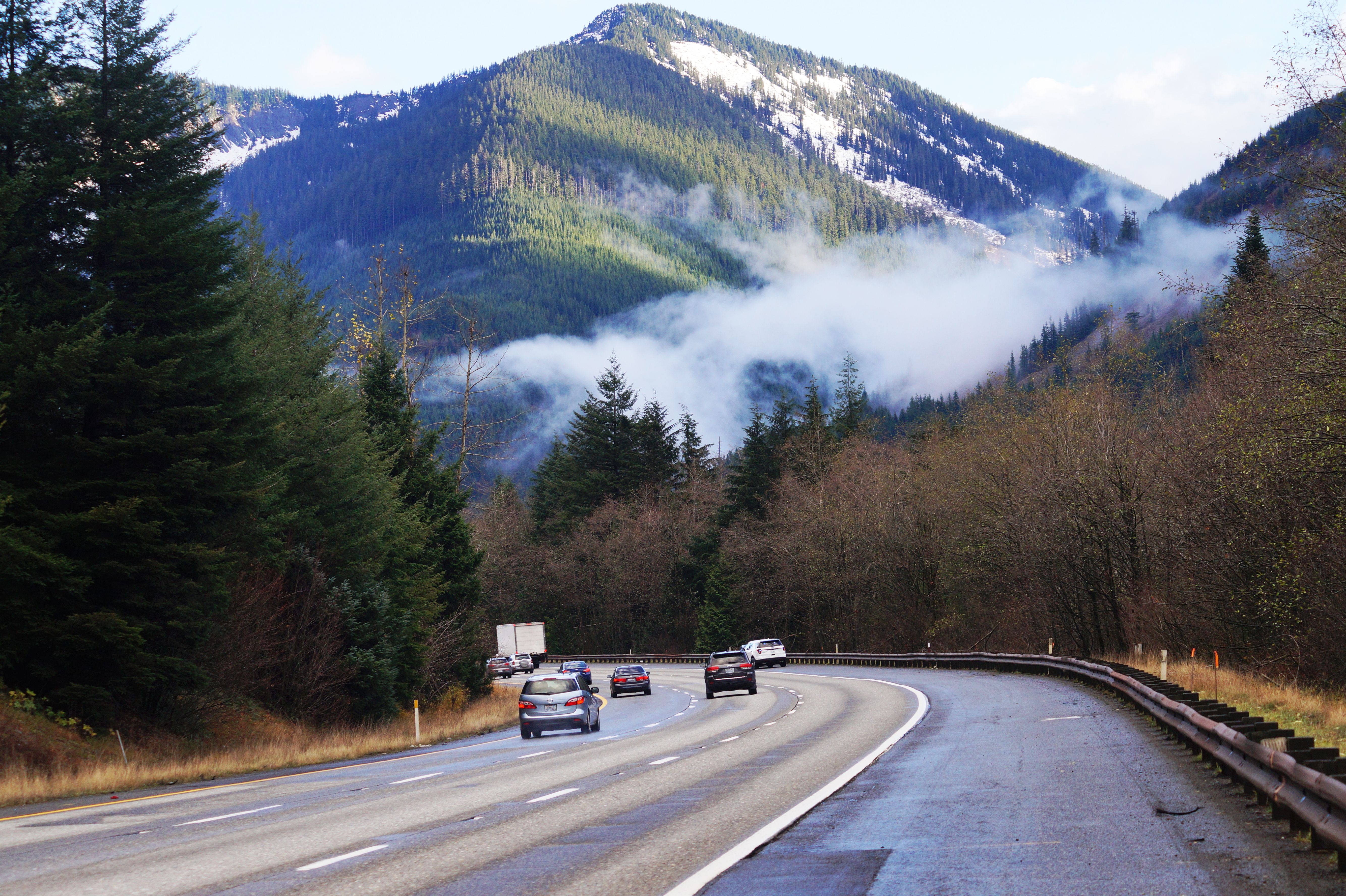 Seattle, Washington/ United States- 11/27/2017: Snoqualmie Pass road