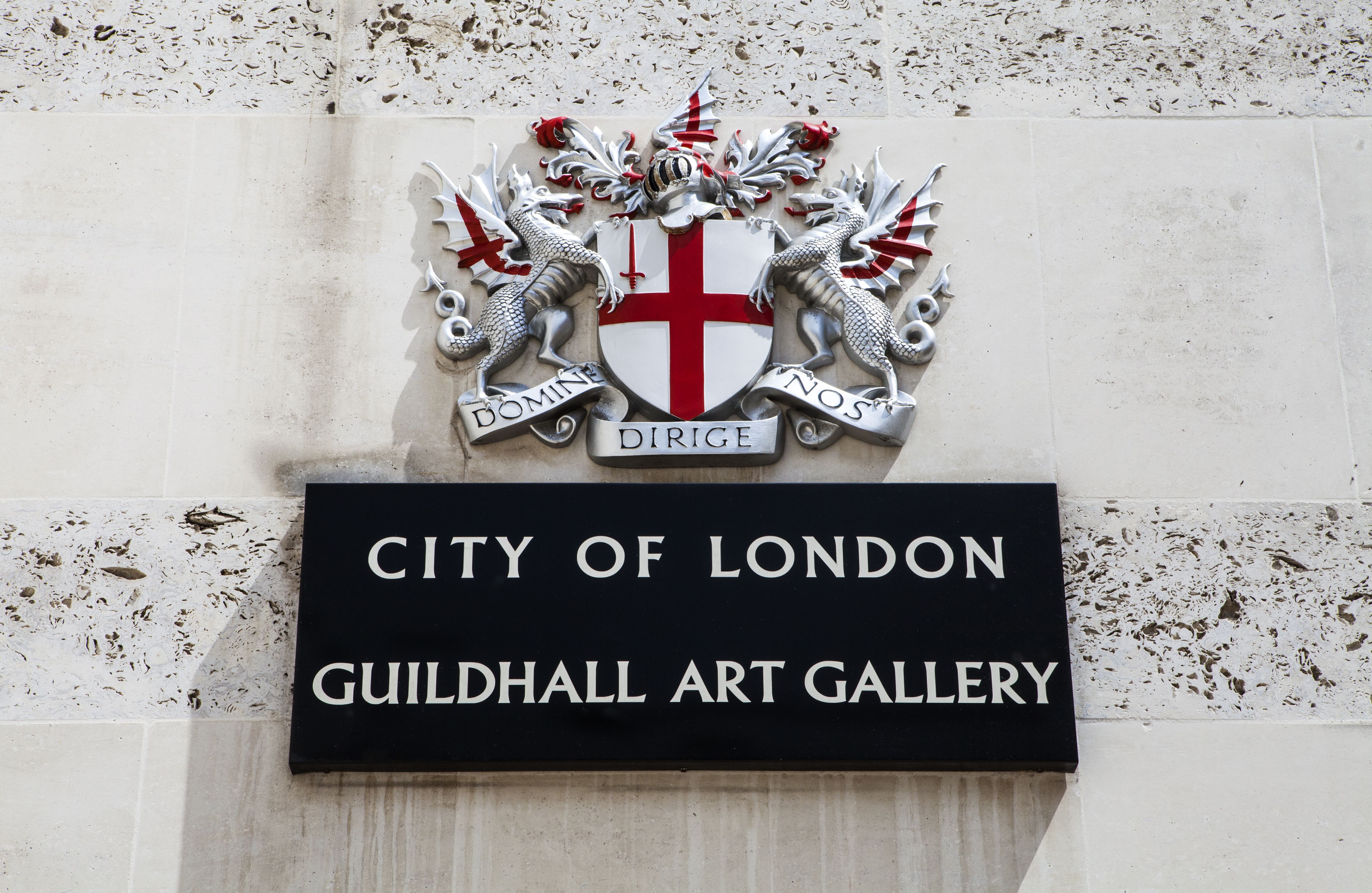 The entrance sign to the Guildhall Art Gallery in the City of London