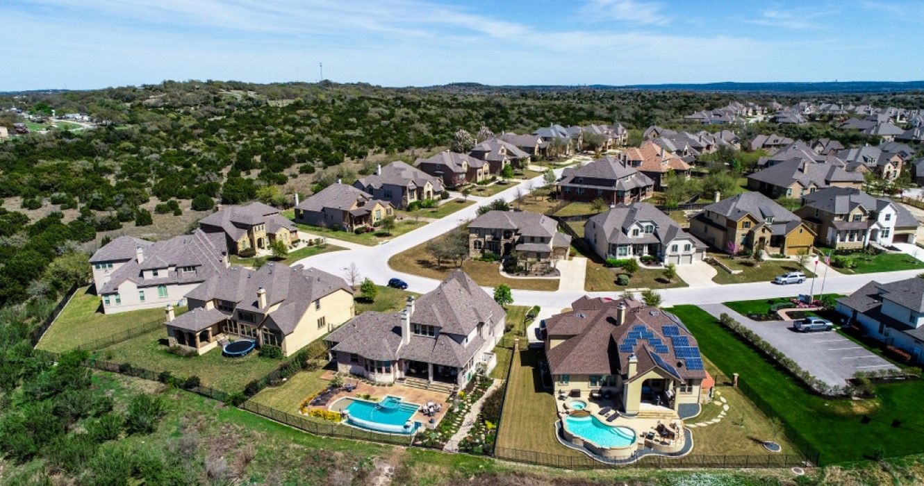 Suburb houses and modern development layout in Dripping Springs, Texas
