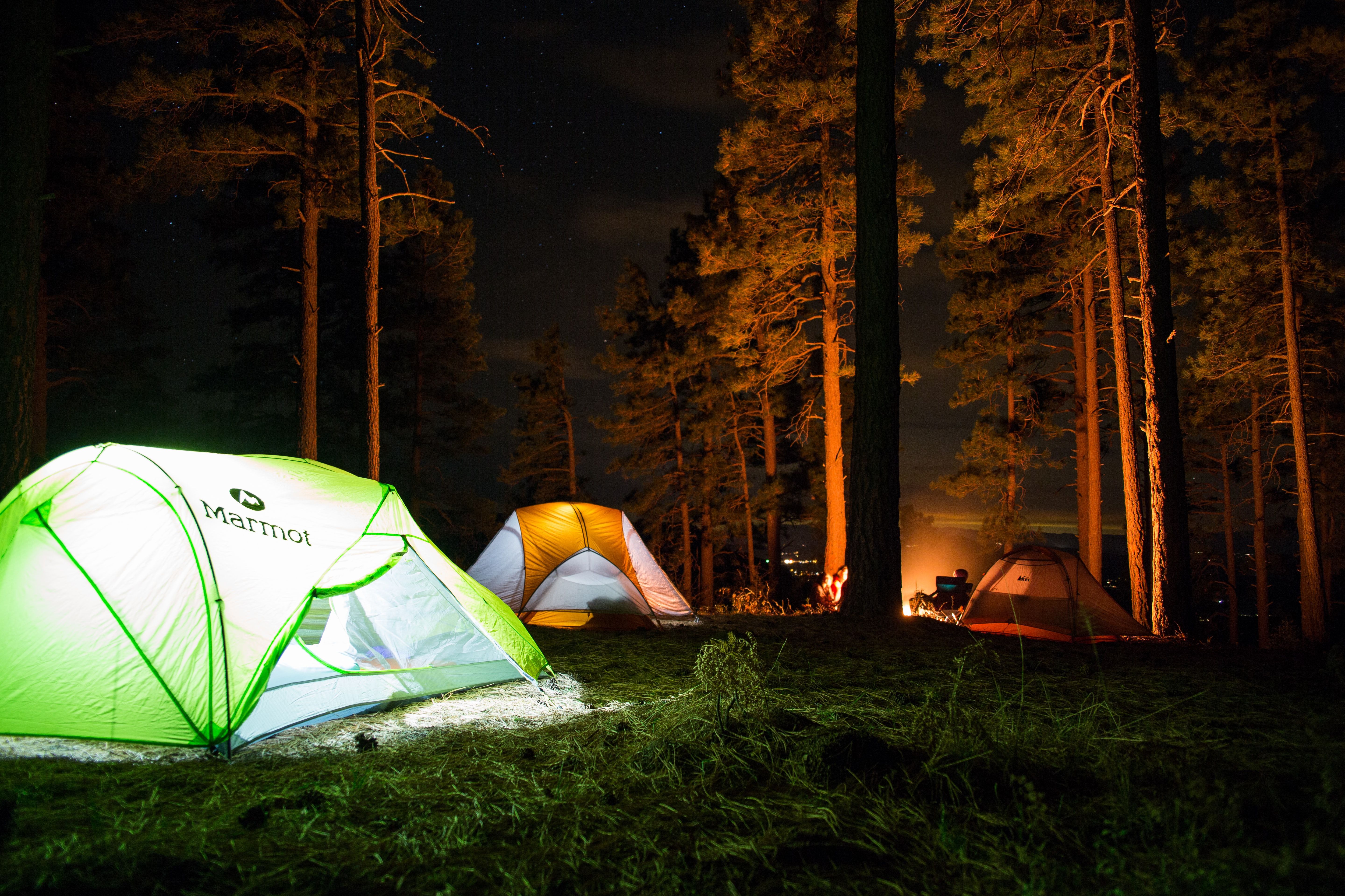 Camping at night with illumination.