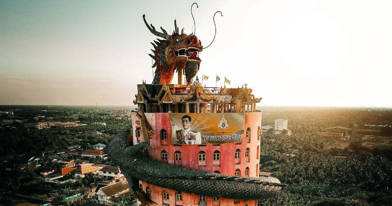 Top of the Wat Samphran Dragon Temple in Thailand