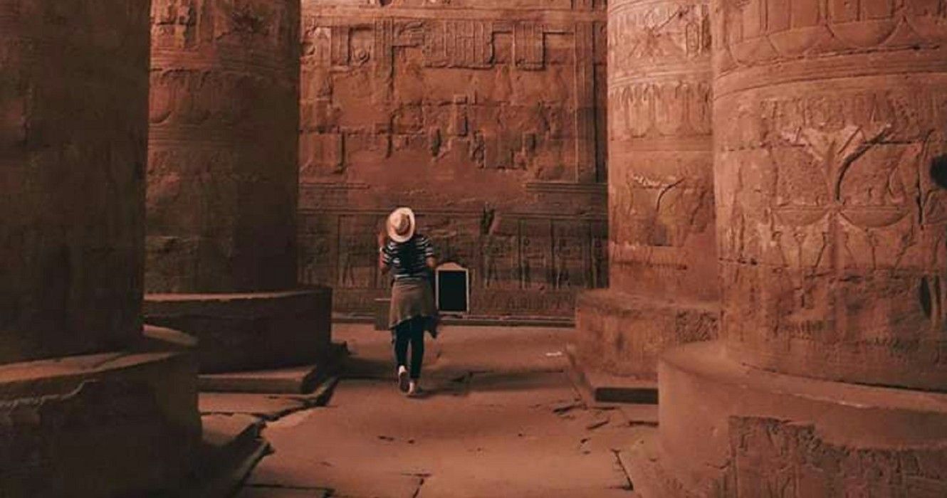 Tourist at Dendera Temple, Qena, Qena Governorate, Egypt