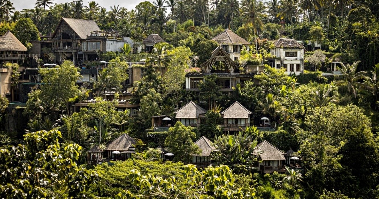 traditional balinese huts hotel guesthouse in ubud area bali indonesia