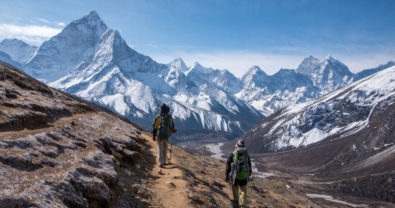 Trekkers walking on the way to Everest Base Camp, Nepal