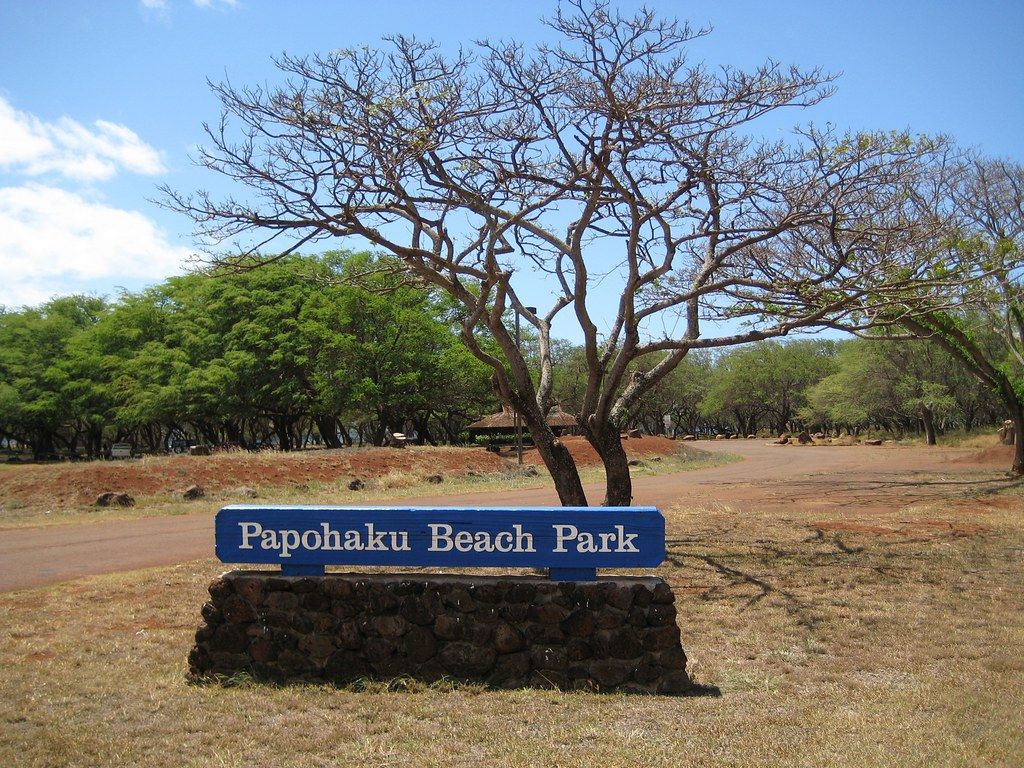The entrance sign at Papohaku Beach Park, Molokai, Hawaii