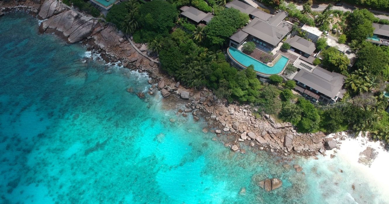 Aerial view of the Four Seasons Resort in Seychelles