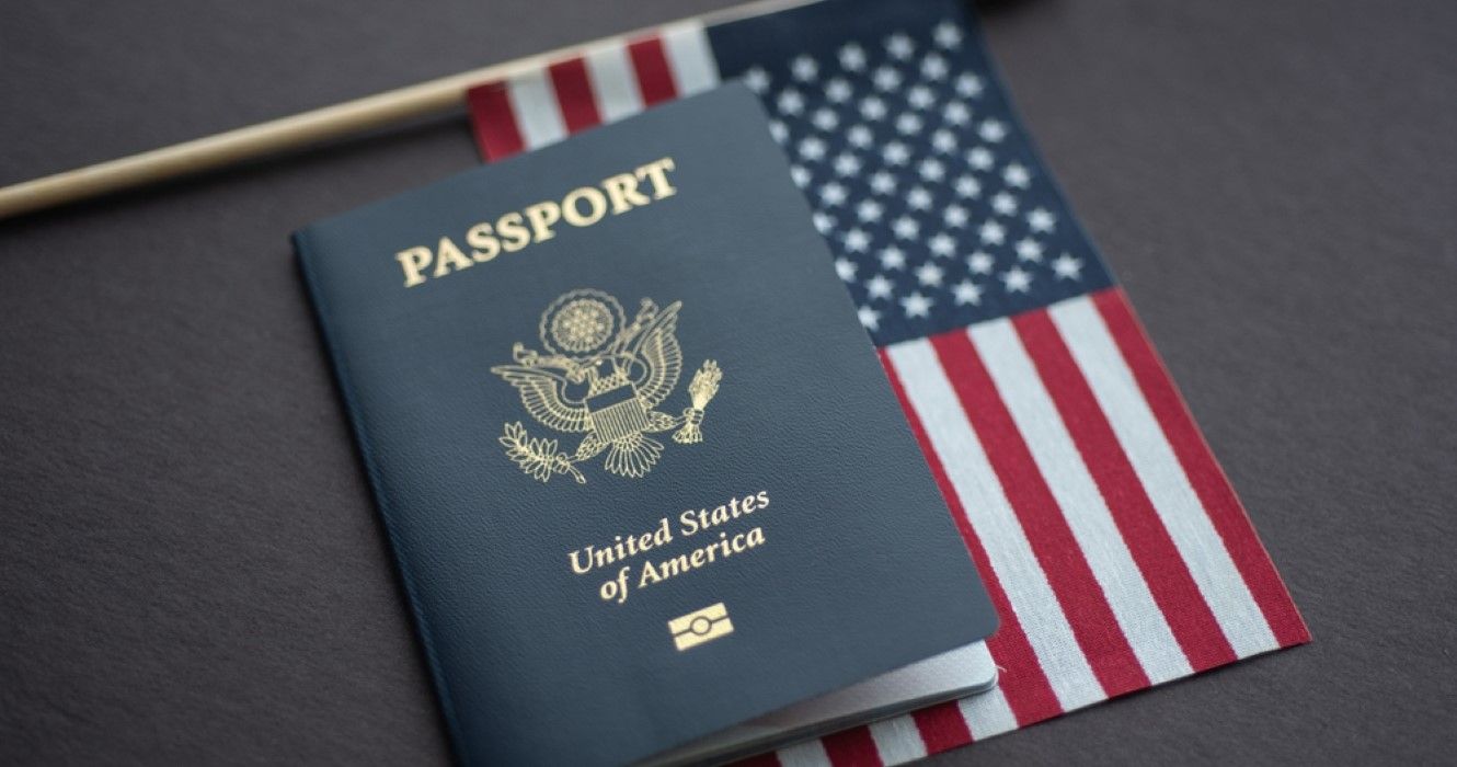 American flag with US passport