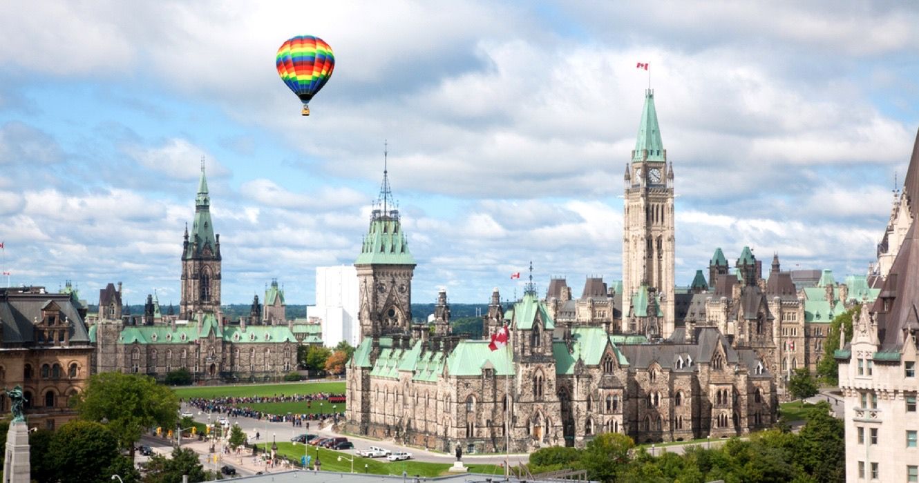 Ballooning over the Parliament buildings in Ottawa, Canada