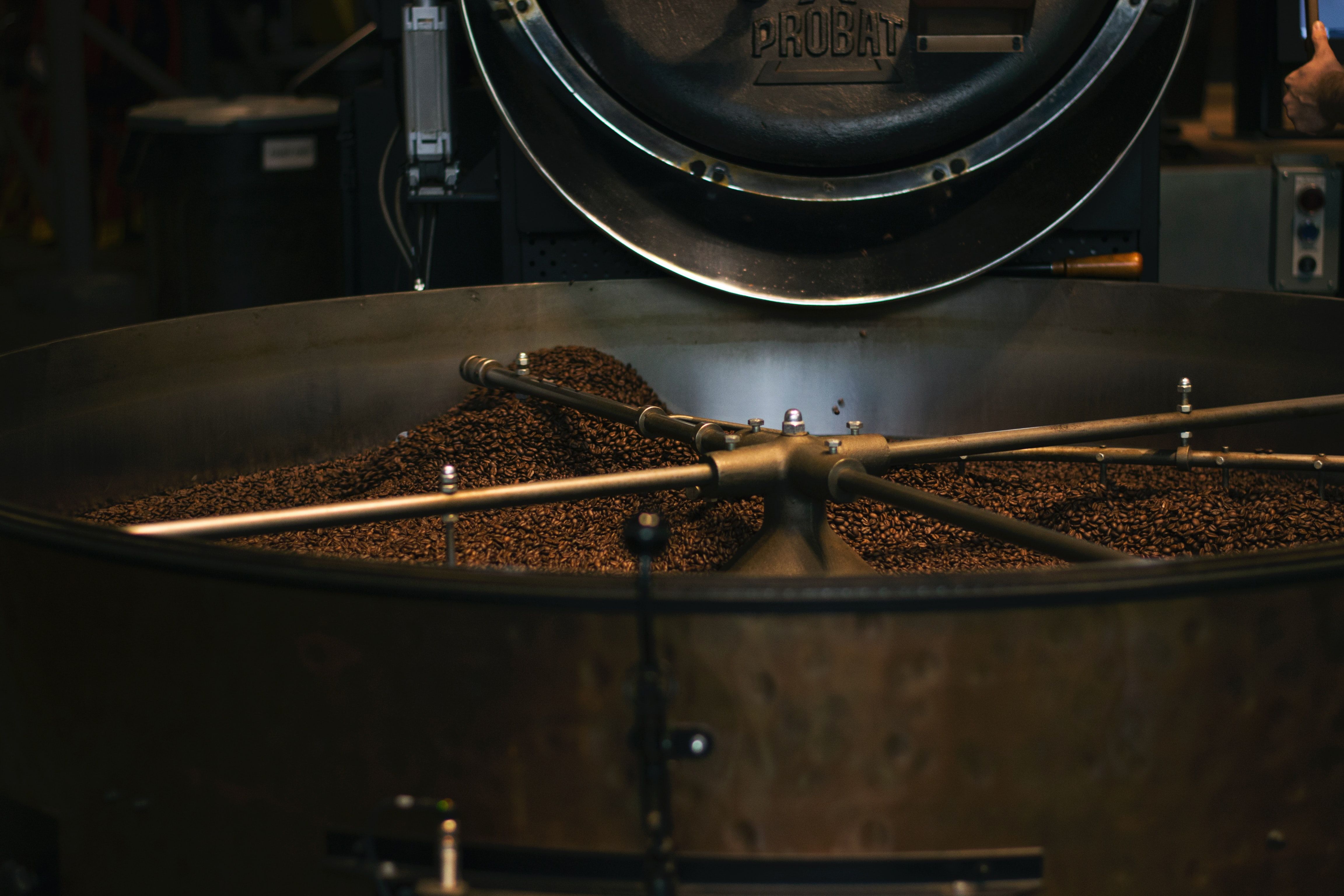 Roasting coffee beans in the Starbucks Reserve Roastery, Pike Street, Seattle, WA, USA