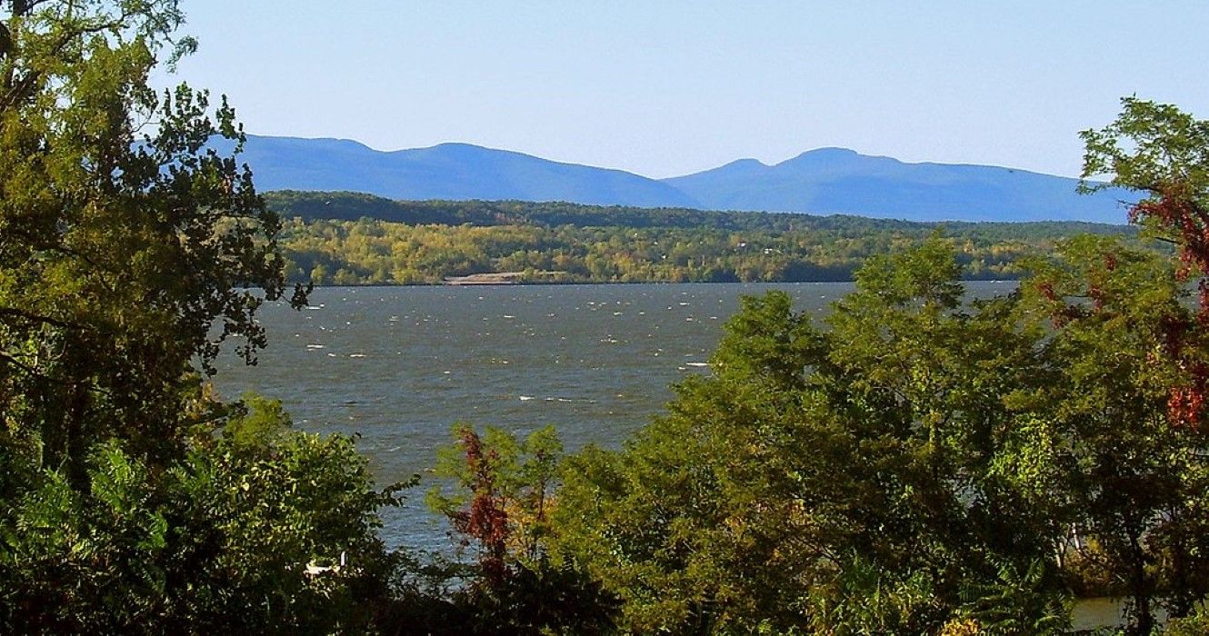 Catskills view looking over Hudson River near Rhinecliff, New York