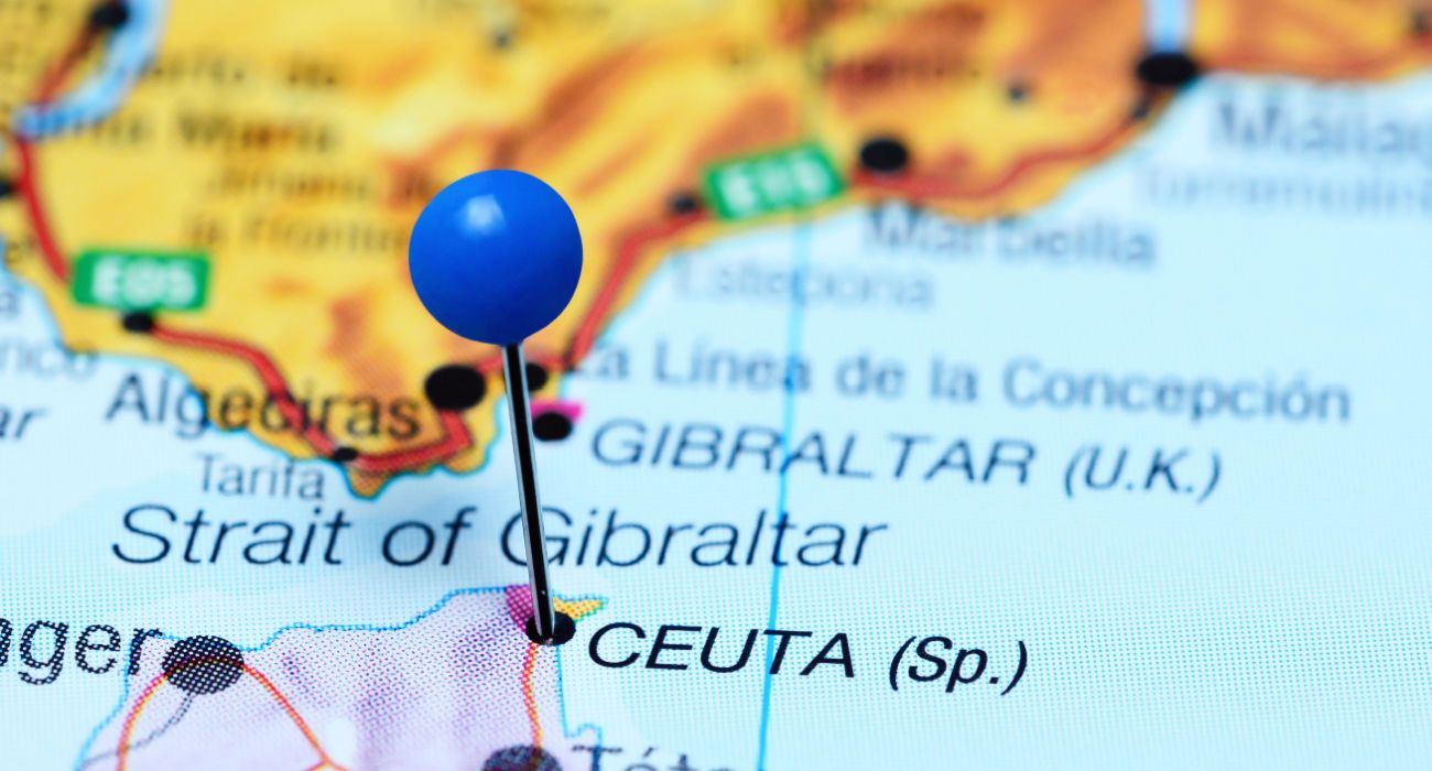 Ceuta pinned on a map of Spain