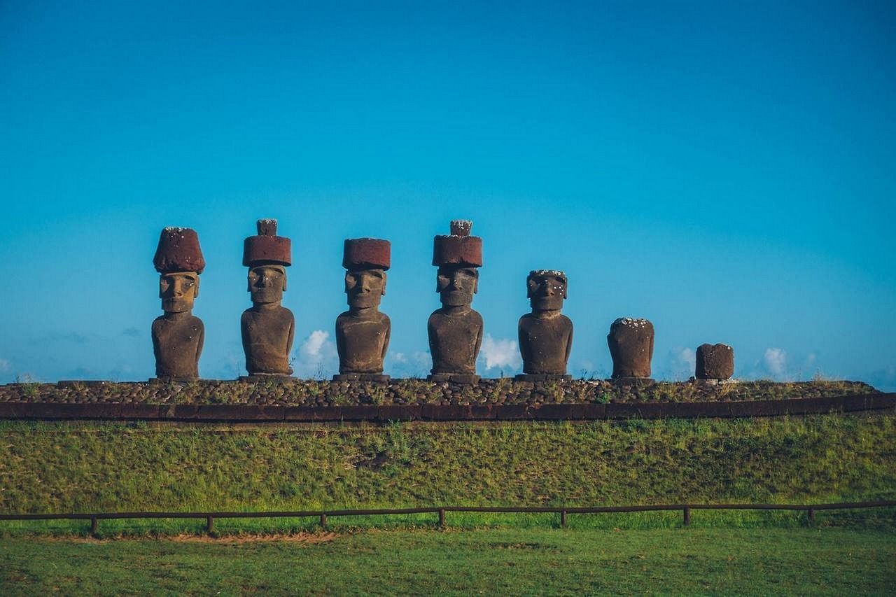 The Moai stone heads of Easter Island, Chile