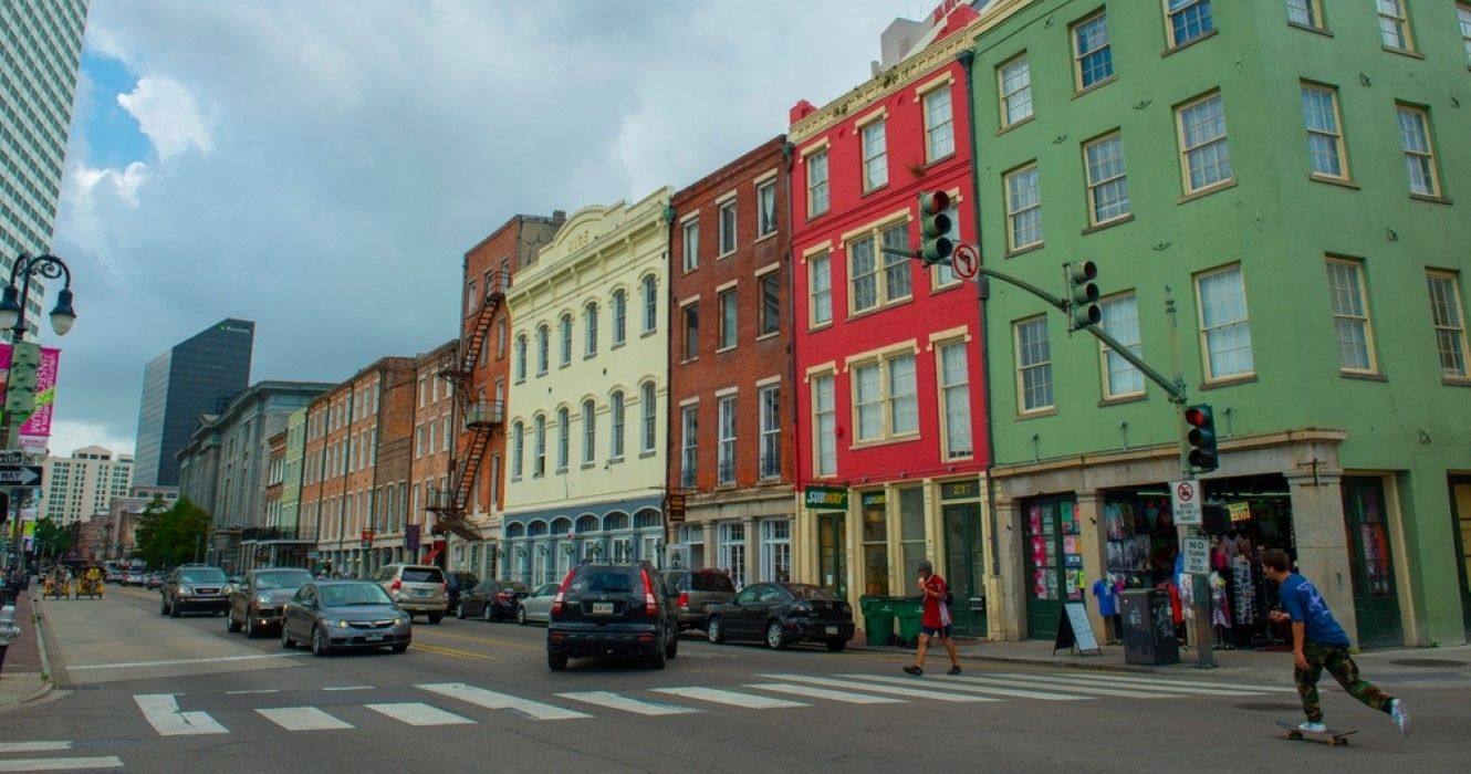 Historic buildings in Bienville Street in French Quarter, New Orleans, Louisiana