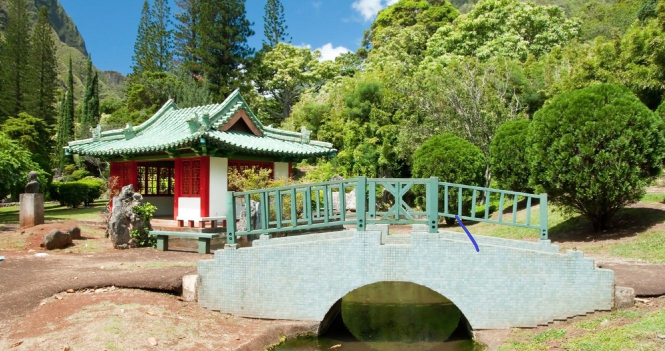 Japanese garden in Iao Valley State Park on Maui, Hawaii